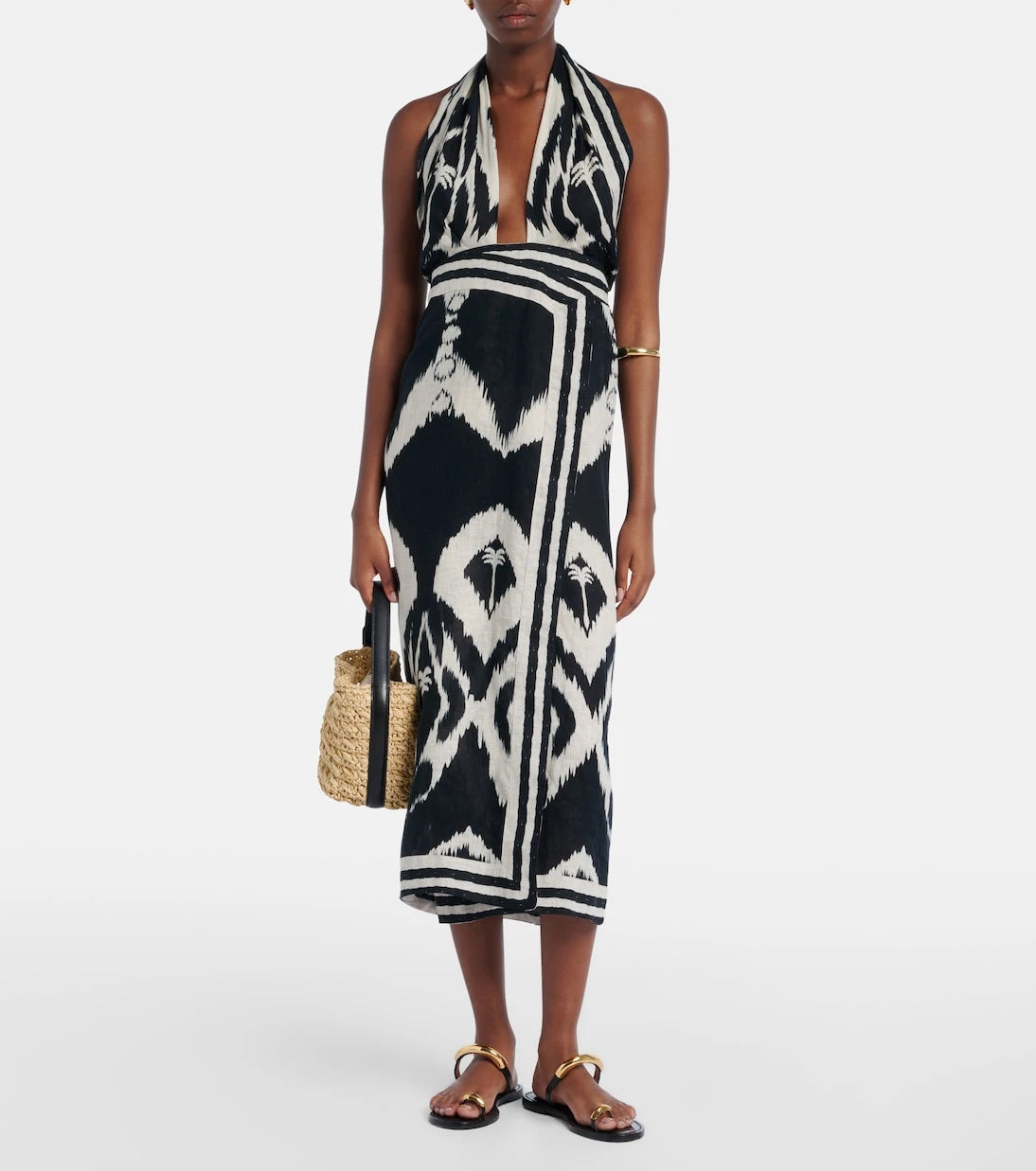 Johanna Ortiz - Printed open-back linen midi dress