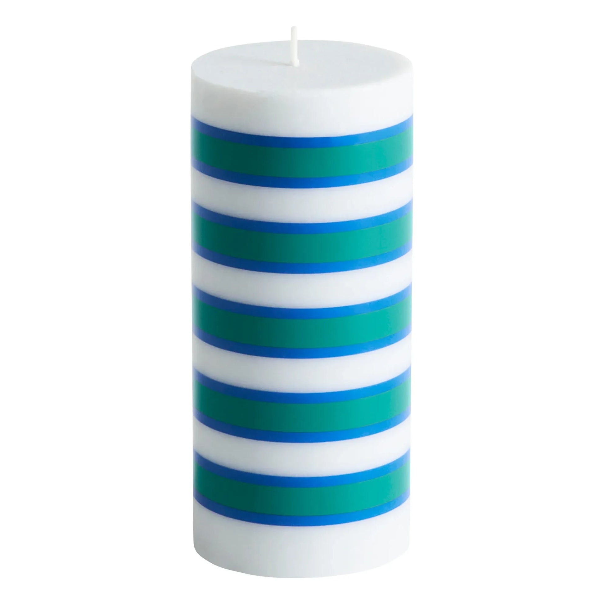 Hay - Column candle with stripes  | Blue