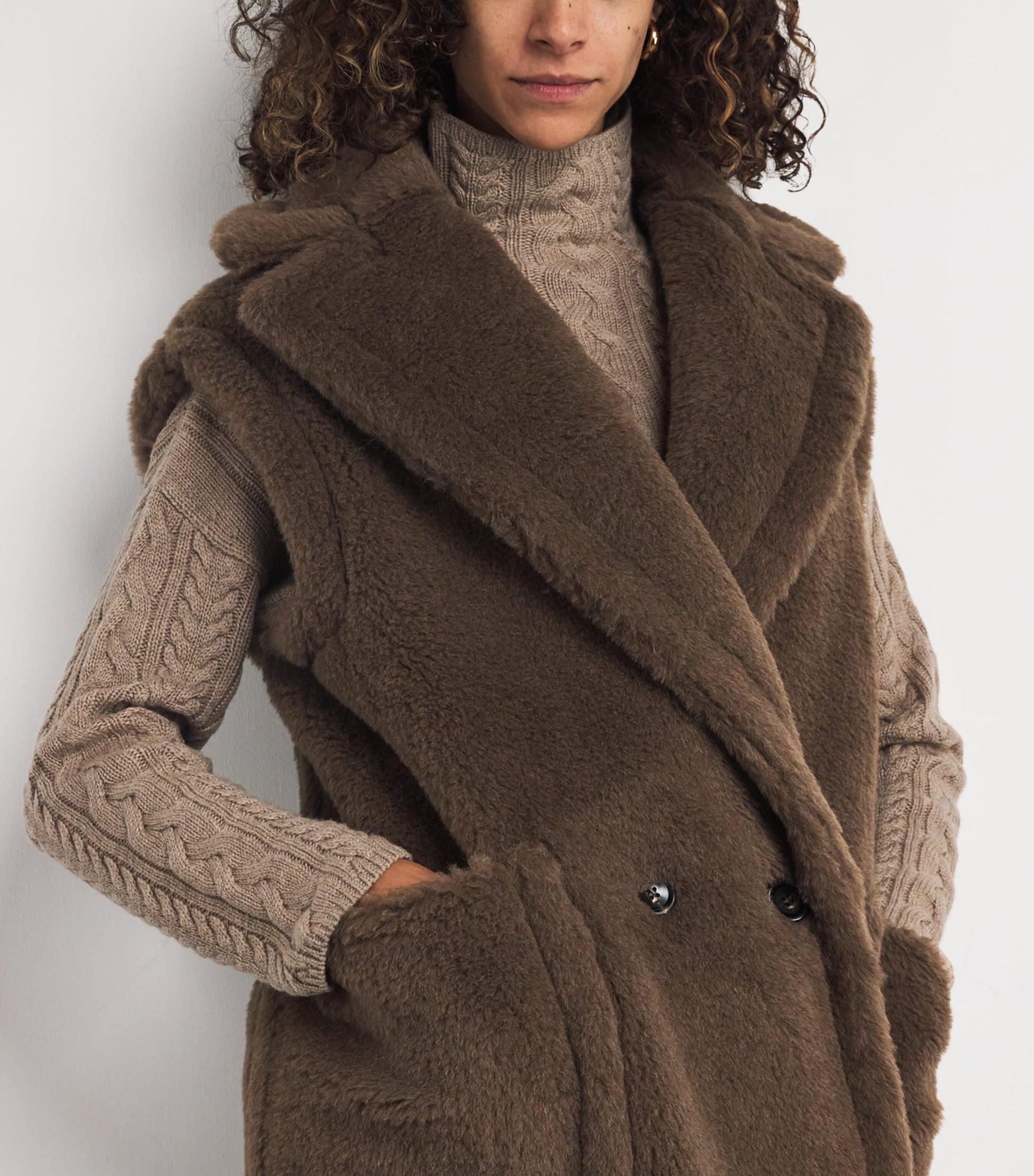 Max Mara Brown Alpaca-Wool-Silk Sleeveless Coat