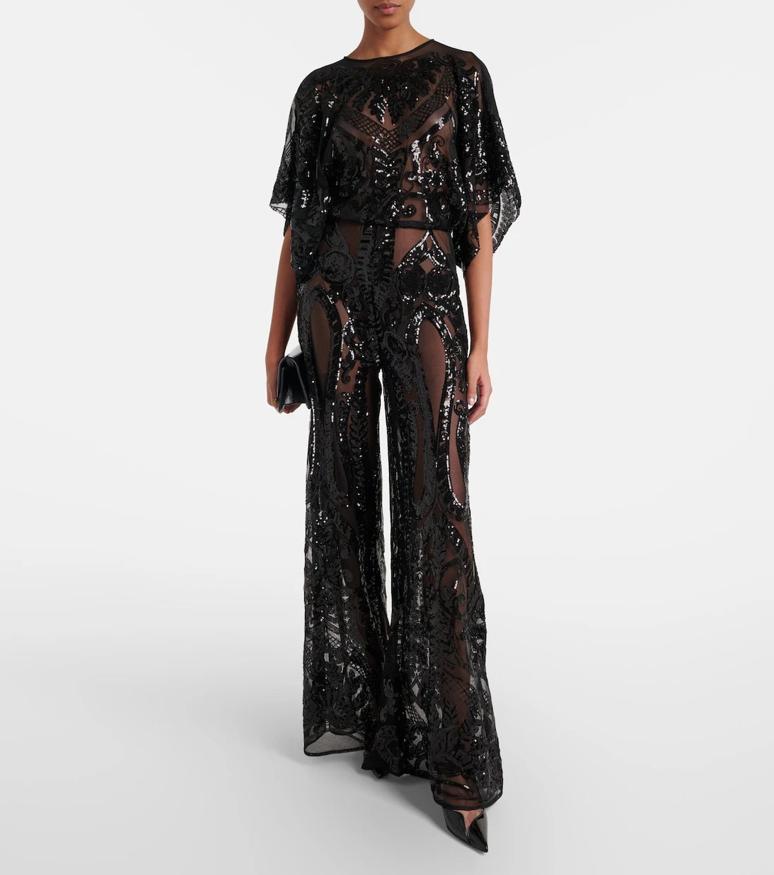 Norma Kamali - Obie sequined semi-sheer mesh jumpsuit