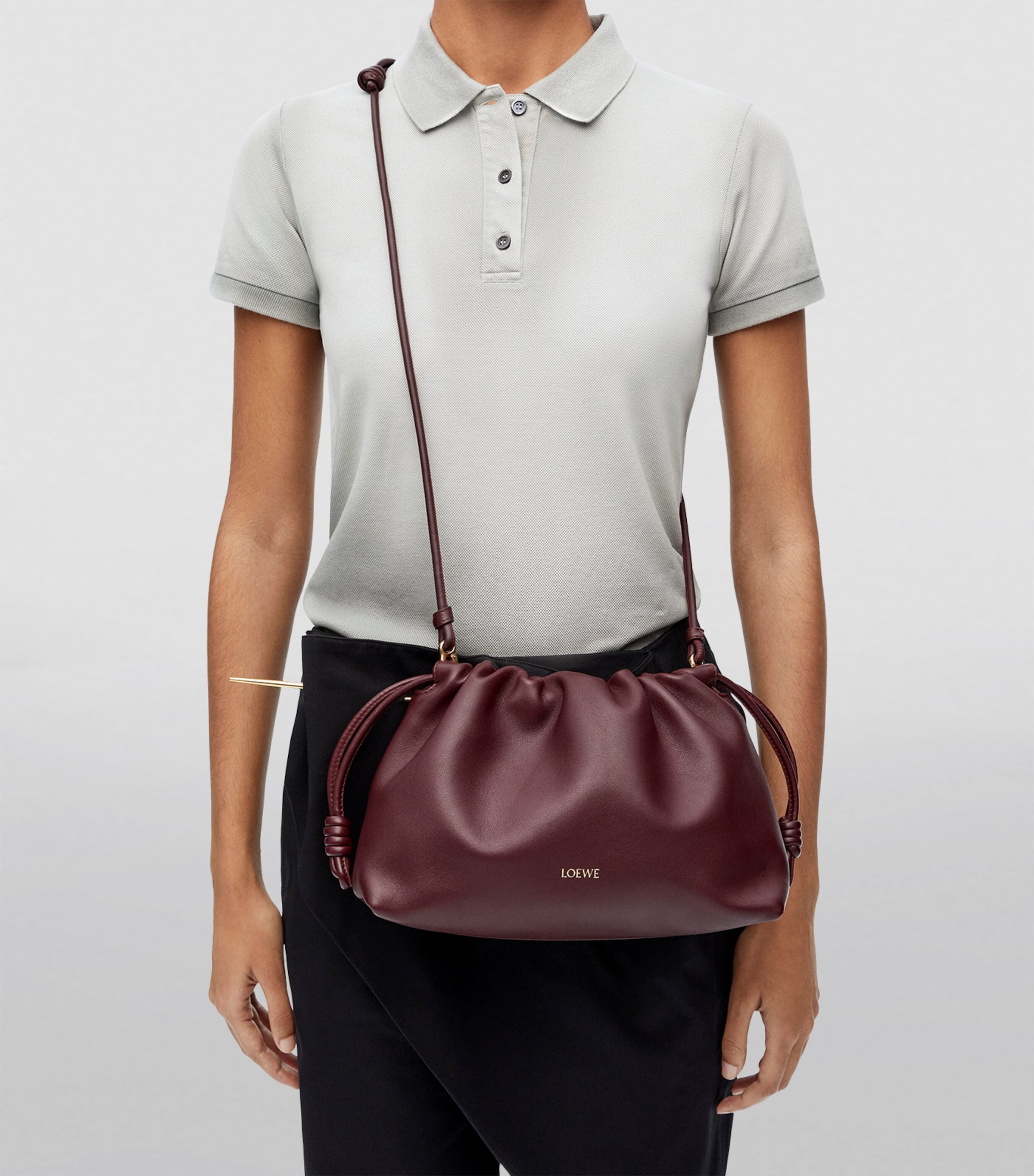 LOEWE Burgundy Leather Flamenco Purse