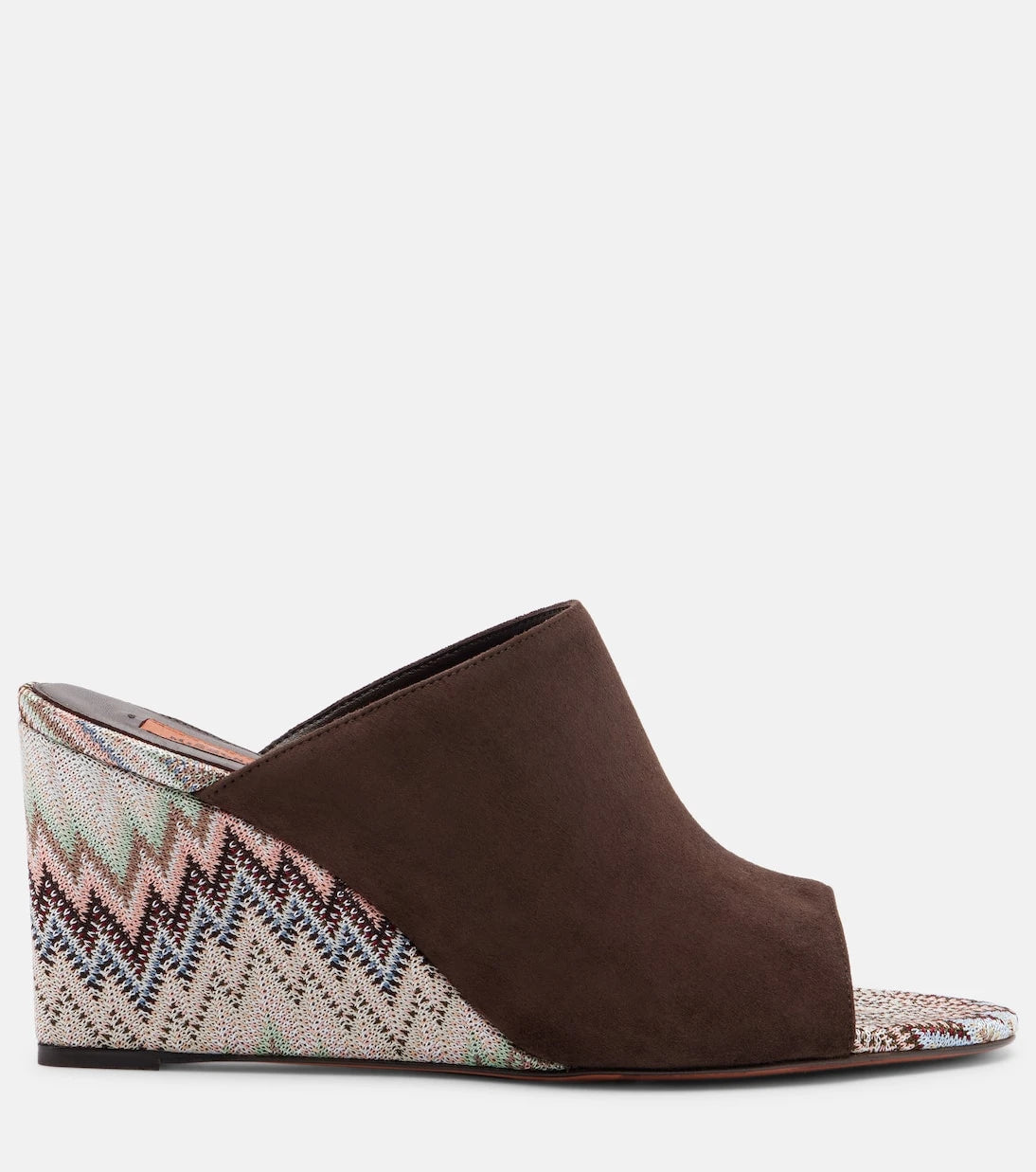 Missoni - حذاء مفتوح بكعب ويدج ونقشة متعرجة "زيجزاج" من الشمواه موديل "مابل"