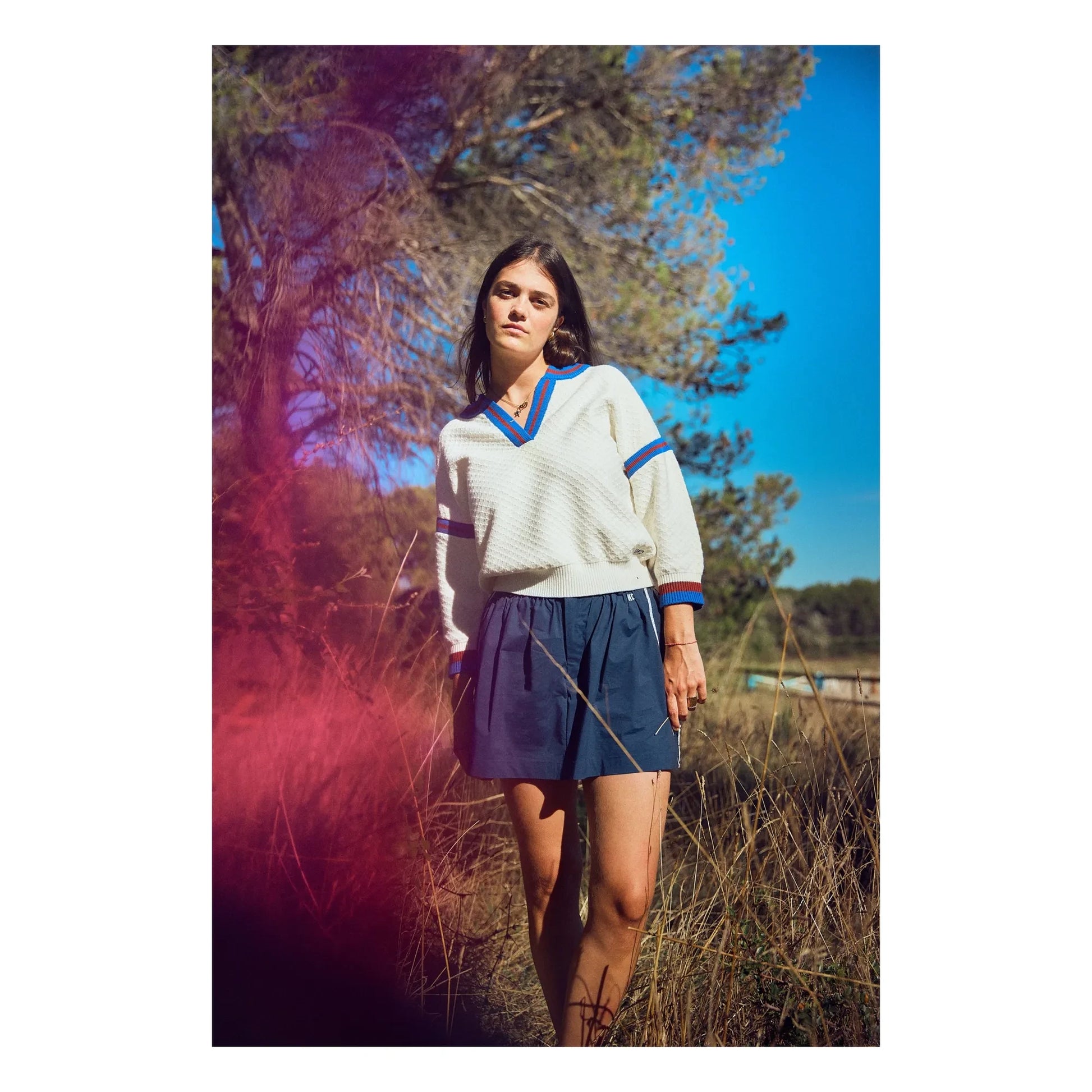 Indee - Vasislas Embroidered Short Skirt  | Navy blue