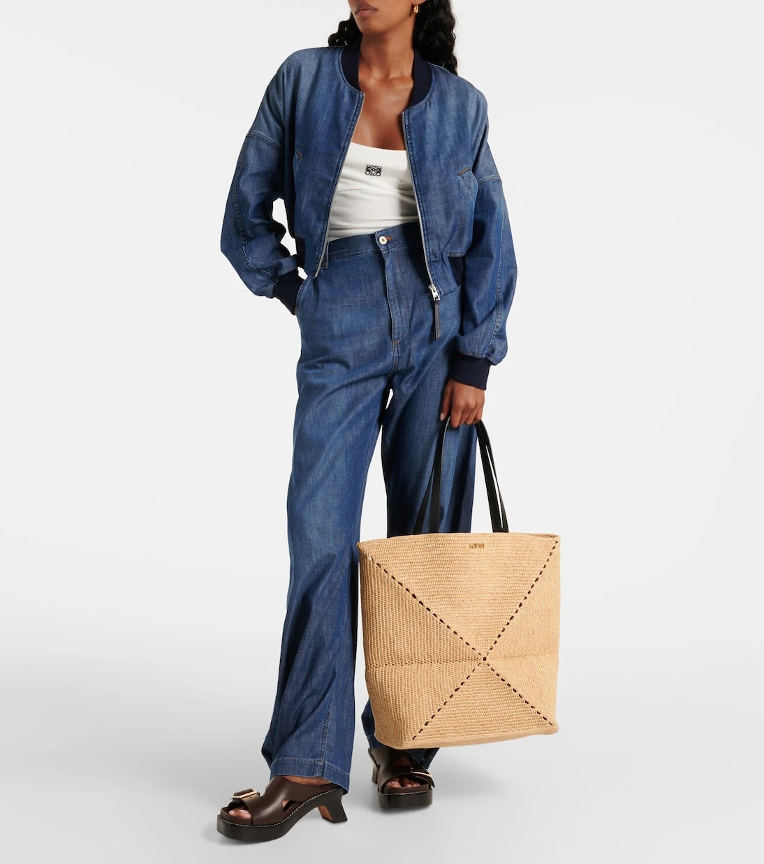 Loewe - Paula's Ibiza Puzzle Fold XL raffia tote bag