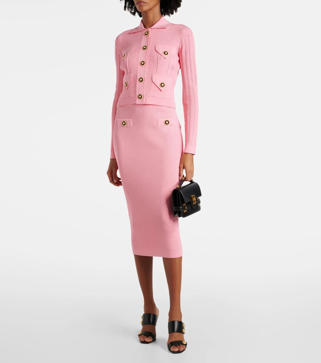 Balmain - Ribbed-knit midi skirt