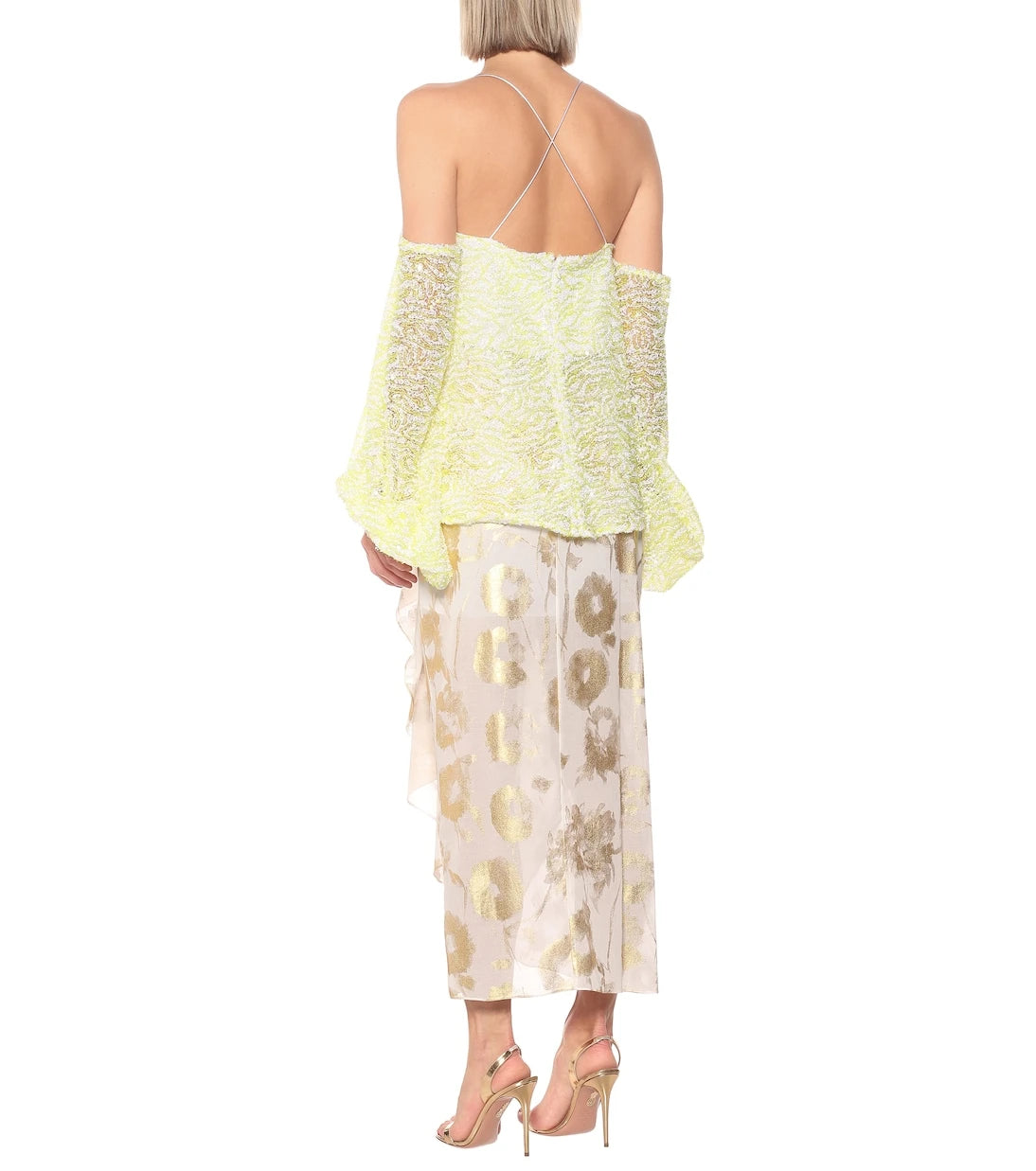 Halpern - Sequined off-shoulder cropped blouse