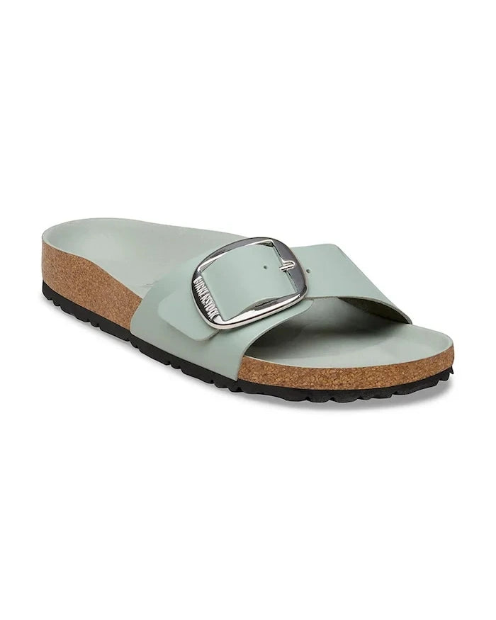 Birkenstock düz tabanlı kadın deri terlik Madrid Big Buckle