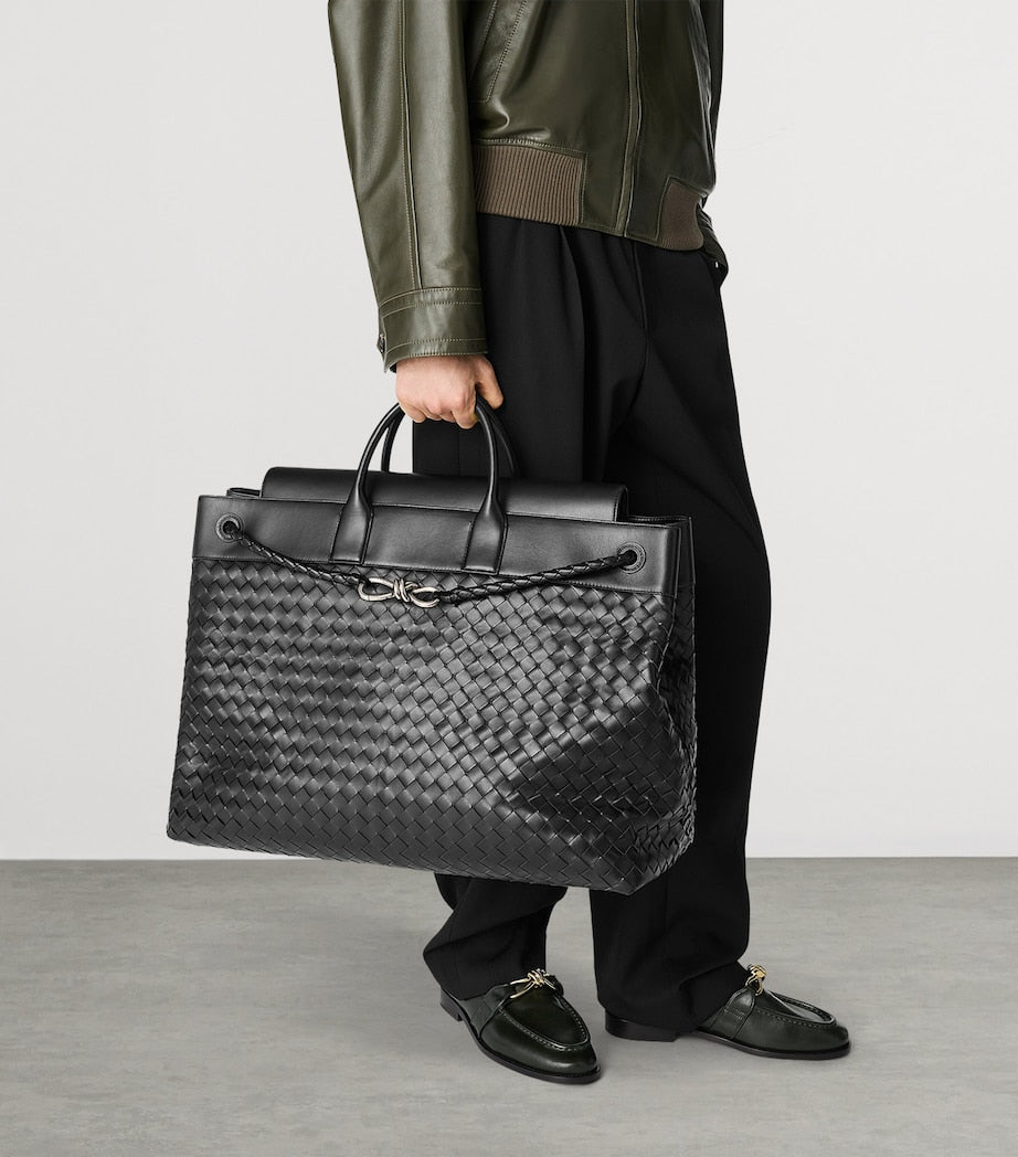 Bottega Veneta Grey Large Calfskin Andiamo Voyager Holdall