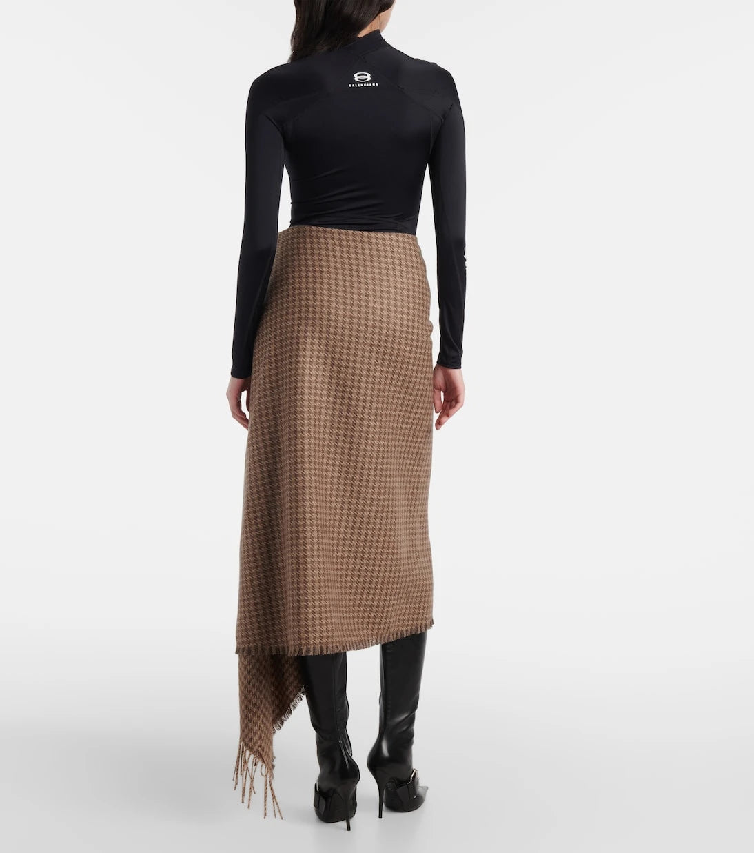 Balenciaga - Ekose yün karışımı anvelop etek