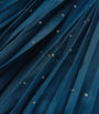 Blue Rhinestone Pleated Midi Skirt