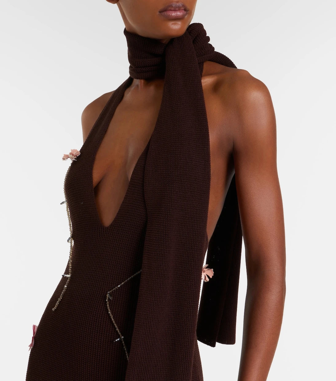 Aya Muse - Stem floral-appliqué knitted maxi dress