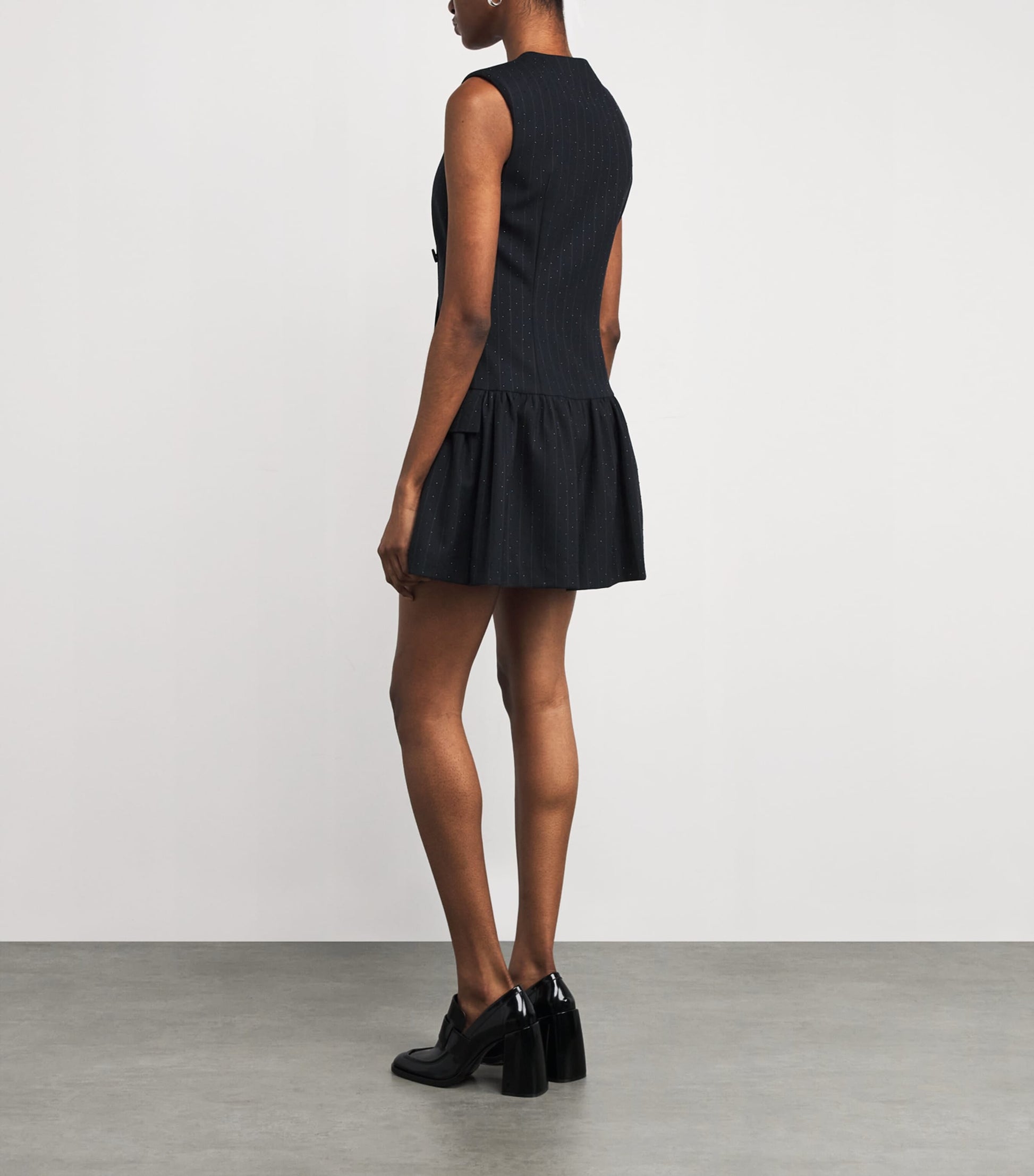 Blue Embellished Pinstripe Mini Dress