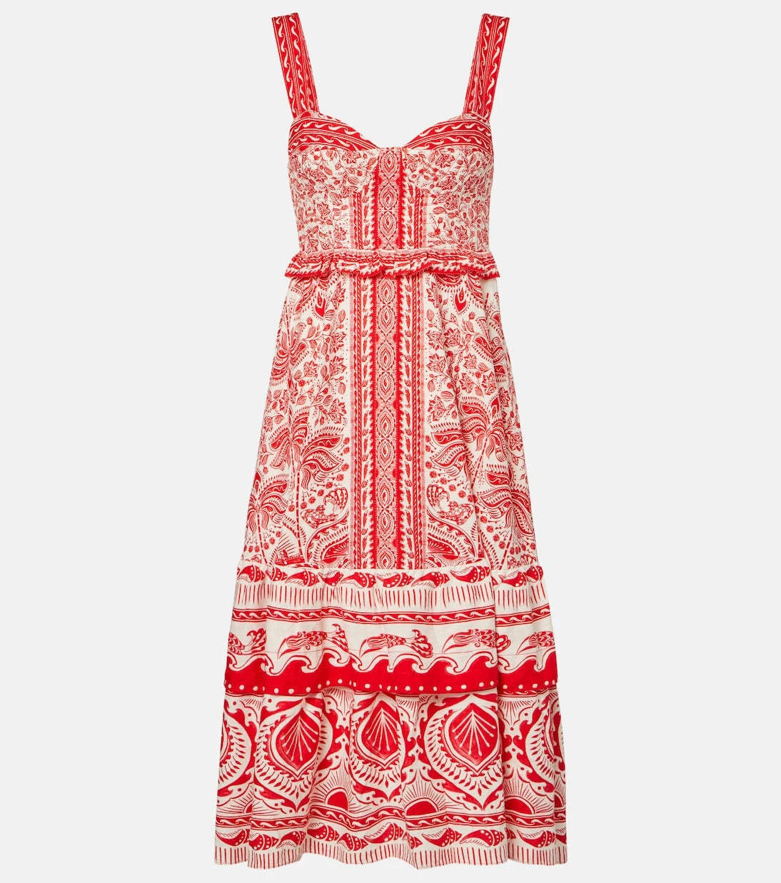Farm Rio - River Ride linen-blend bustier dress