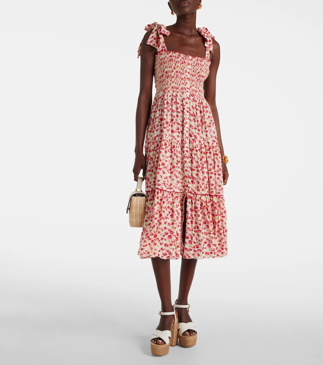 Poupette St Barth - Triny polka-dot shirred midi dress