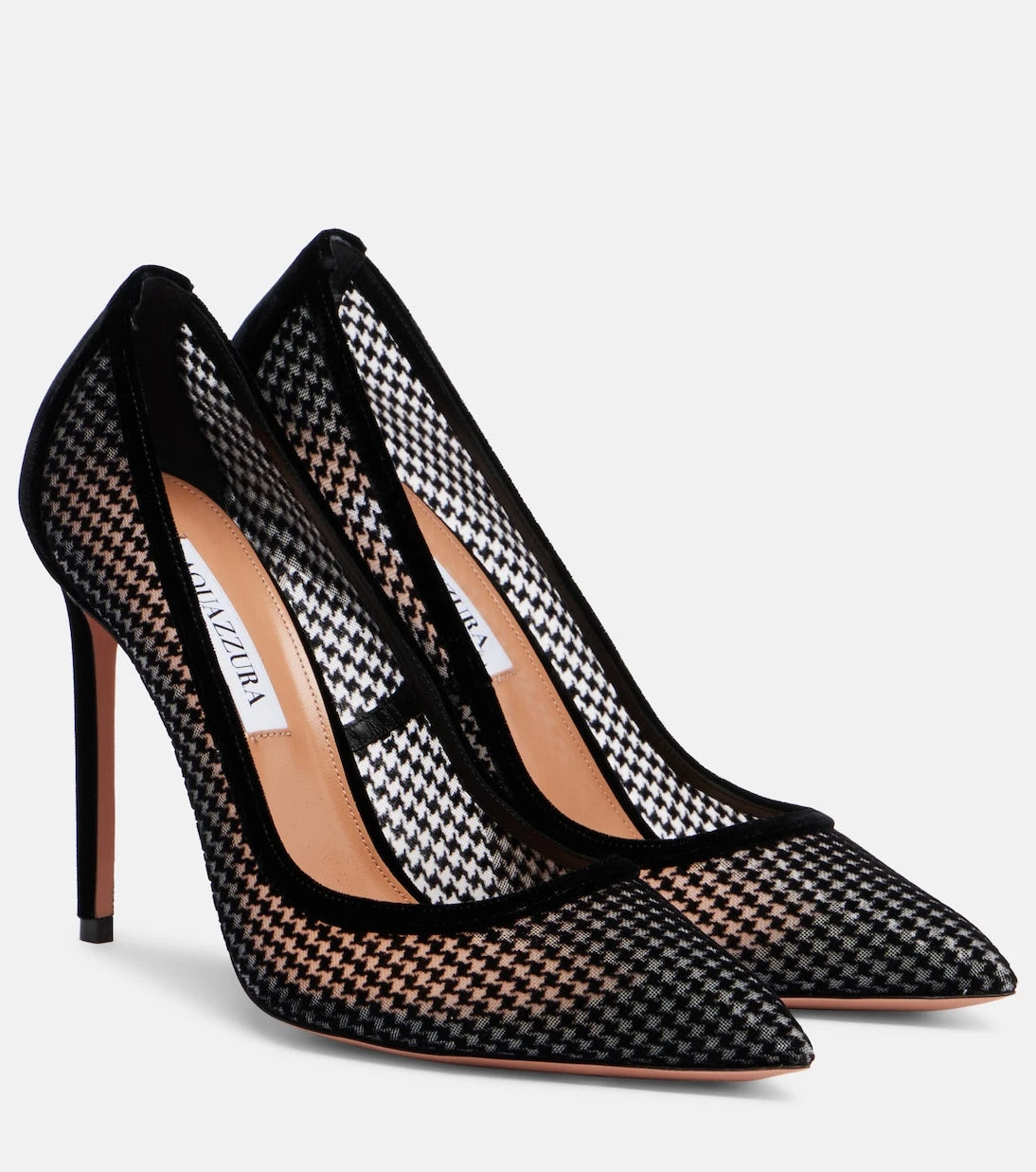 Aquazzura - Nude 105 houndstooth velvet pumps