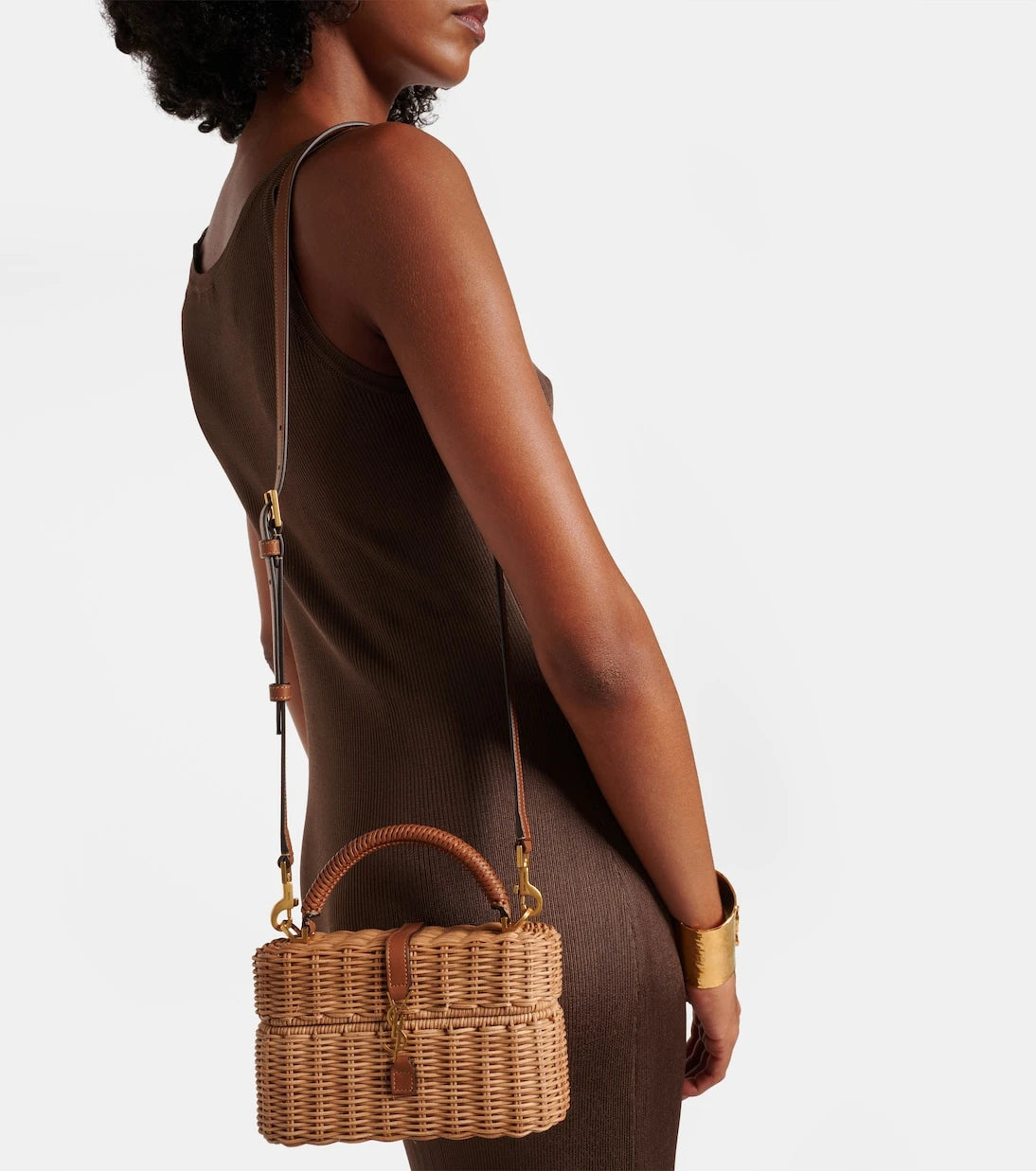Saint Laurent - Gaby leather-trimmed wicker vanity bag