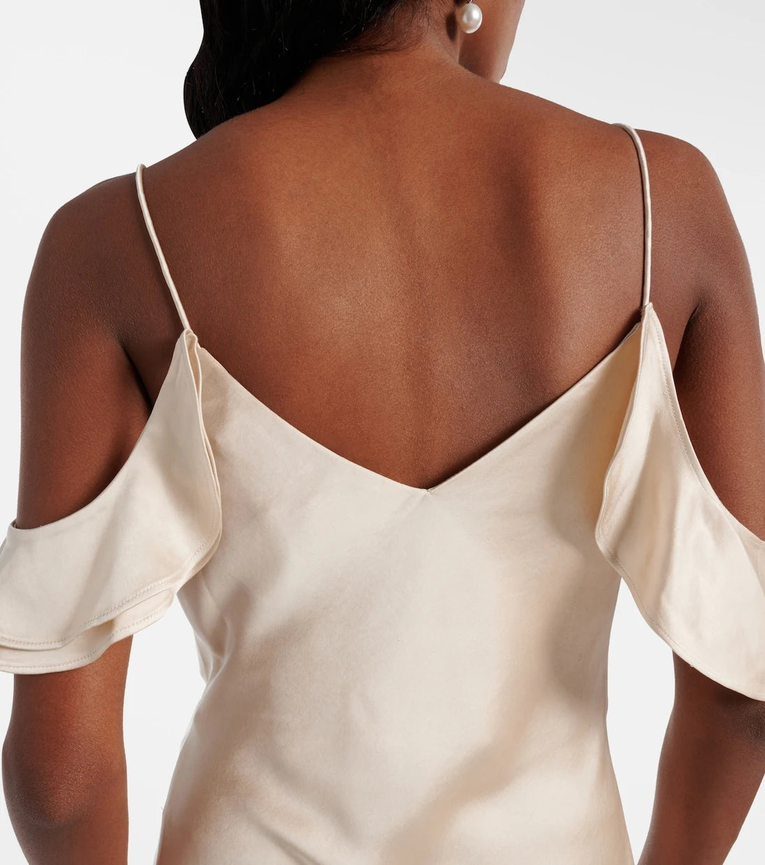 Self-Portrait - Floral-appliqué ruffled satin minidress