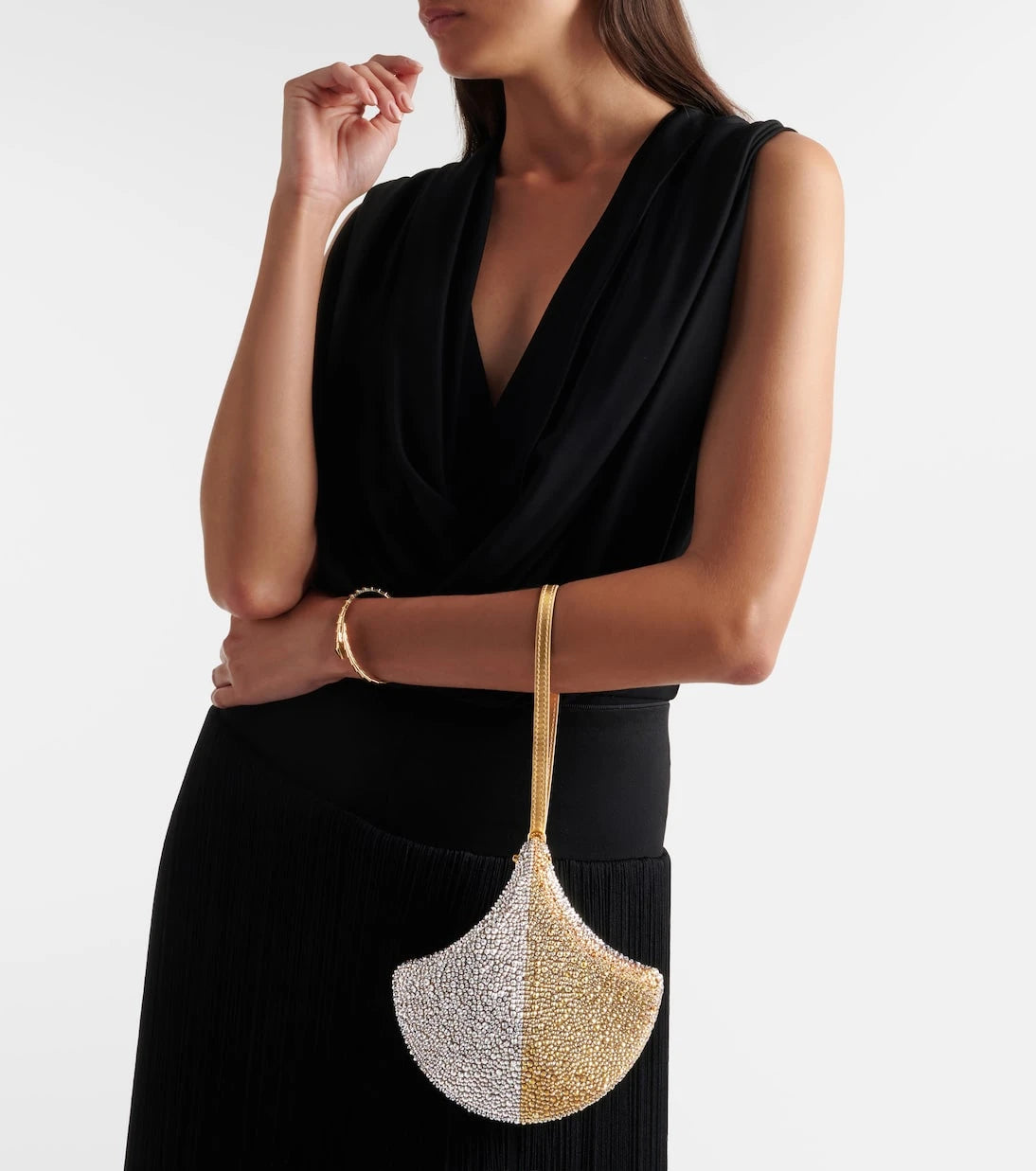 Bvlgari - Ginkgo crystal-embellished suede clutch