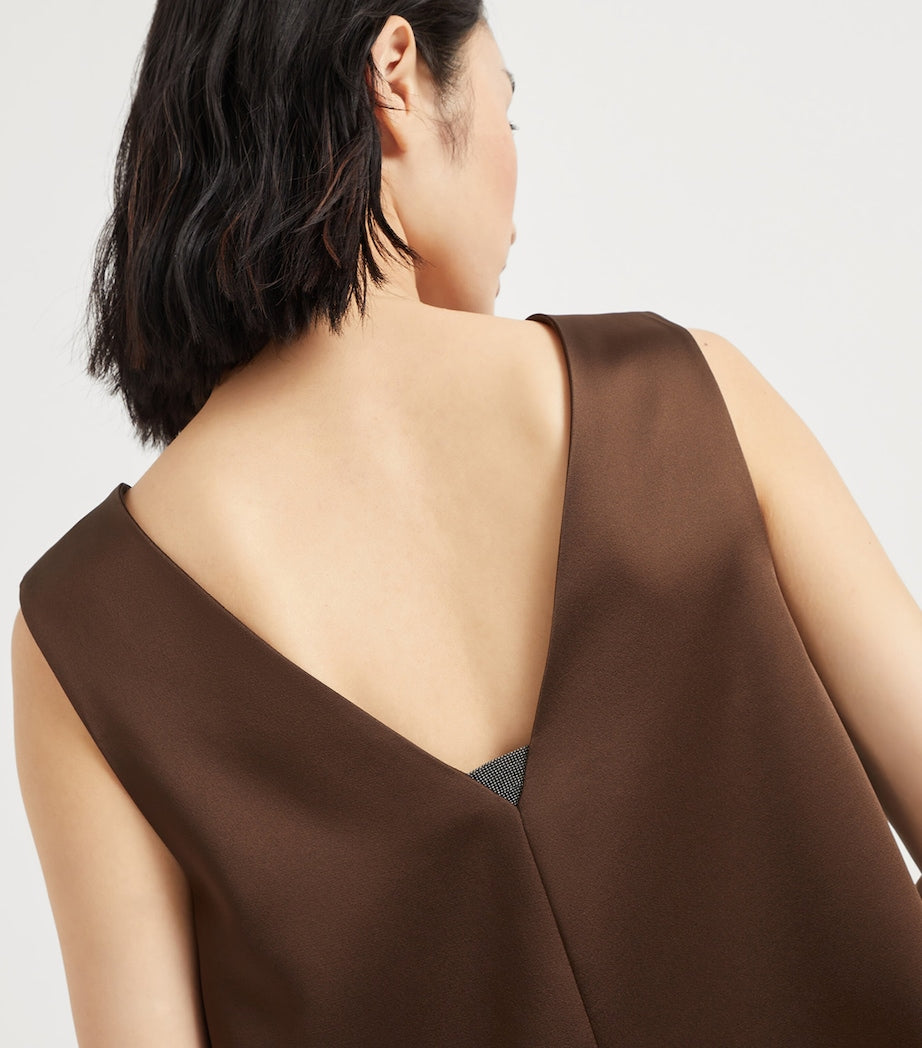 Brunello Cucinelli Brown Satin Cady Mini Dress