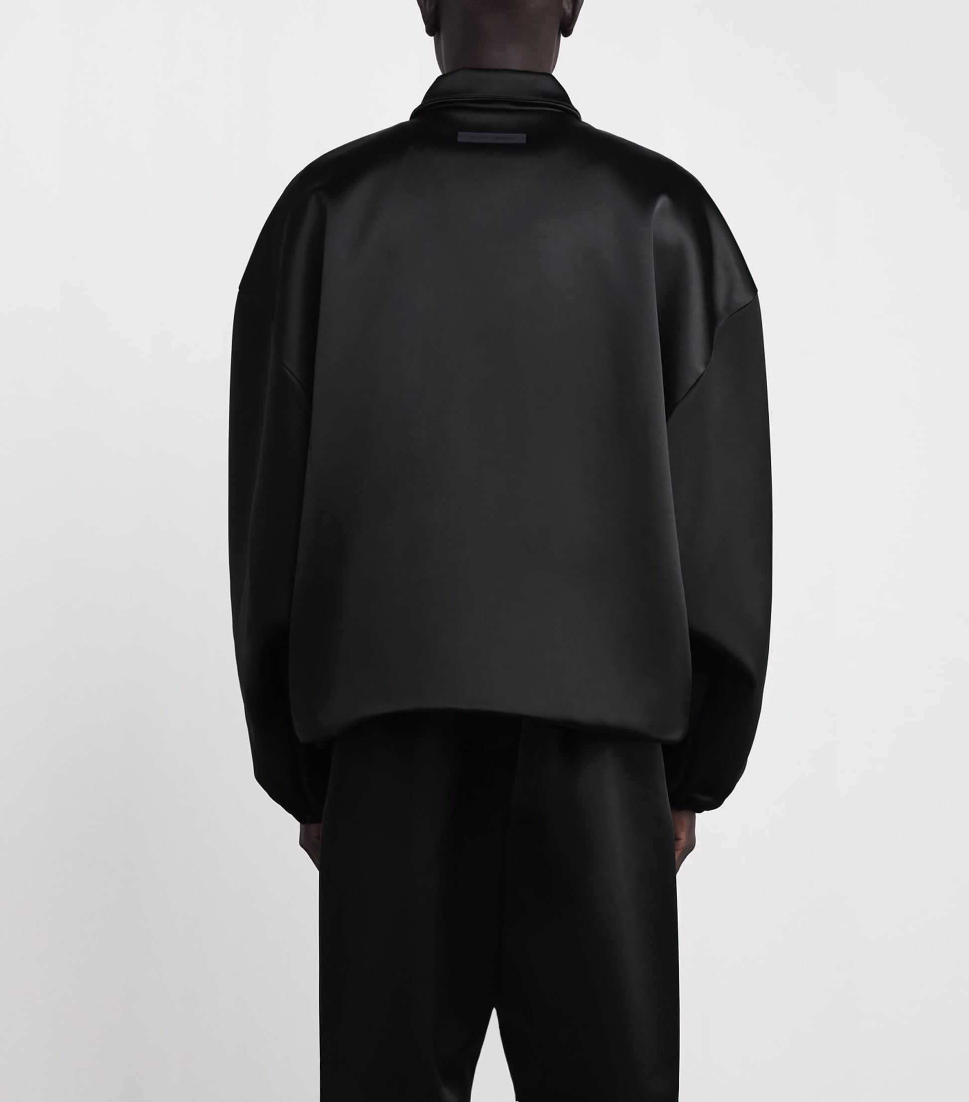 FEAR OF GOD ESSENTIALS Black Bonded Satin Bomber Jacket