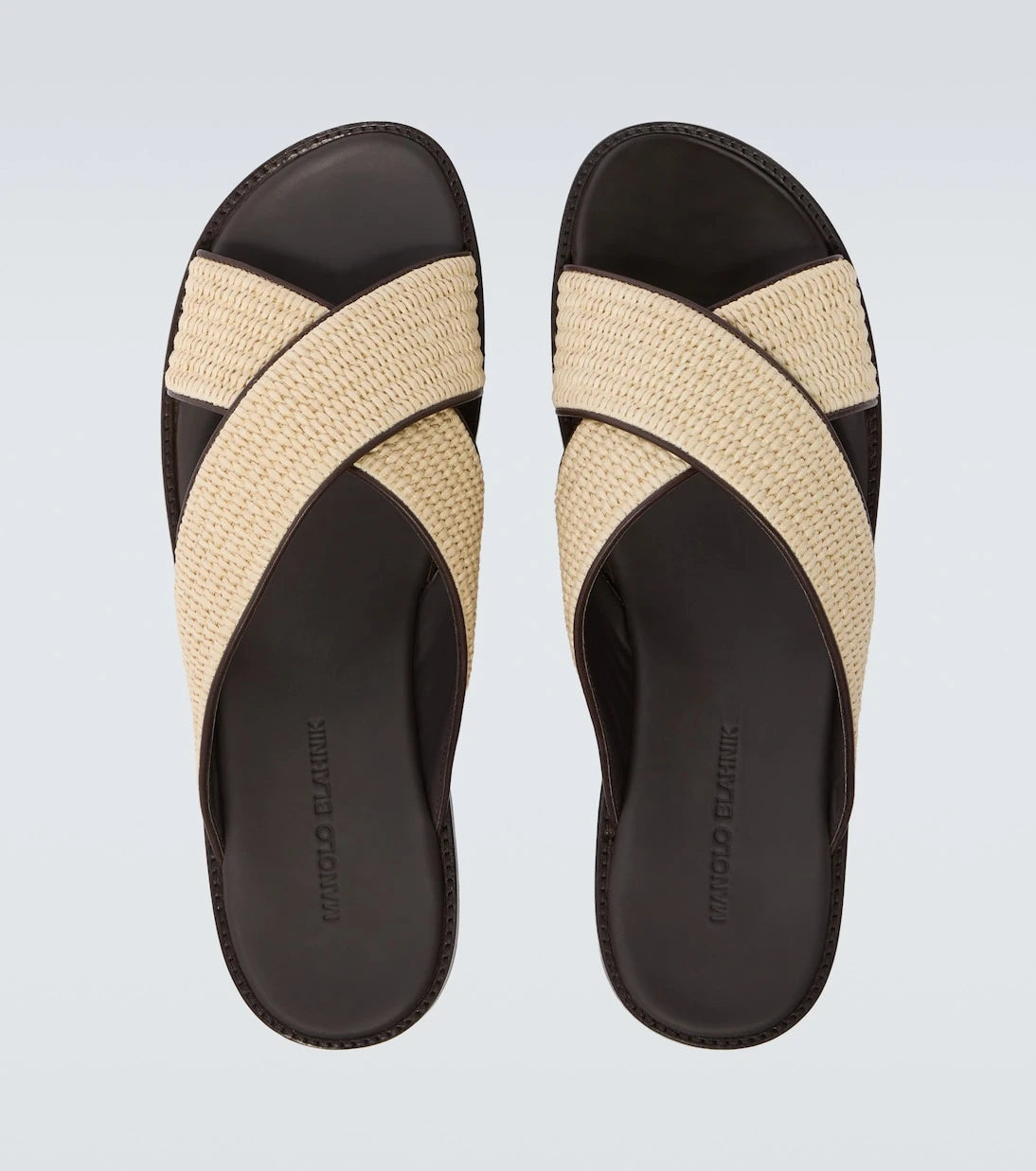 Manolo Blahnik - Otawi leather-trimmed raffia sandals