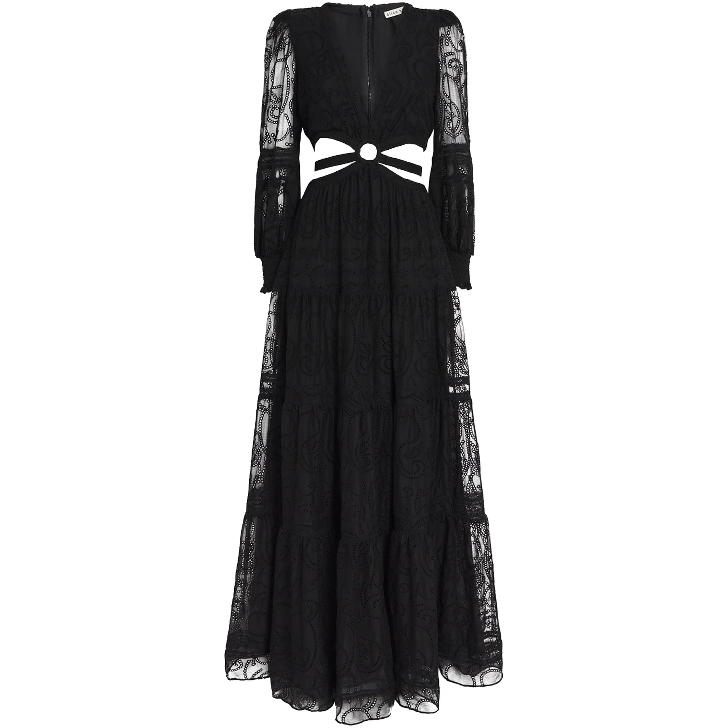 Alice+Olivia Black Patricia Tiered Maxi Dress