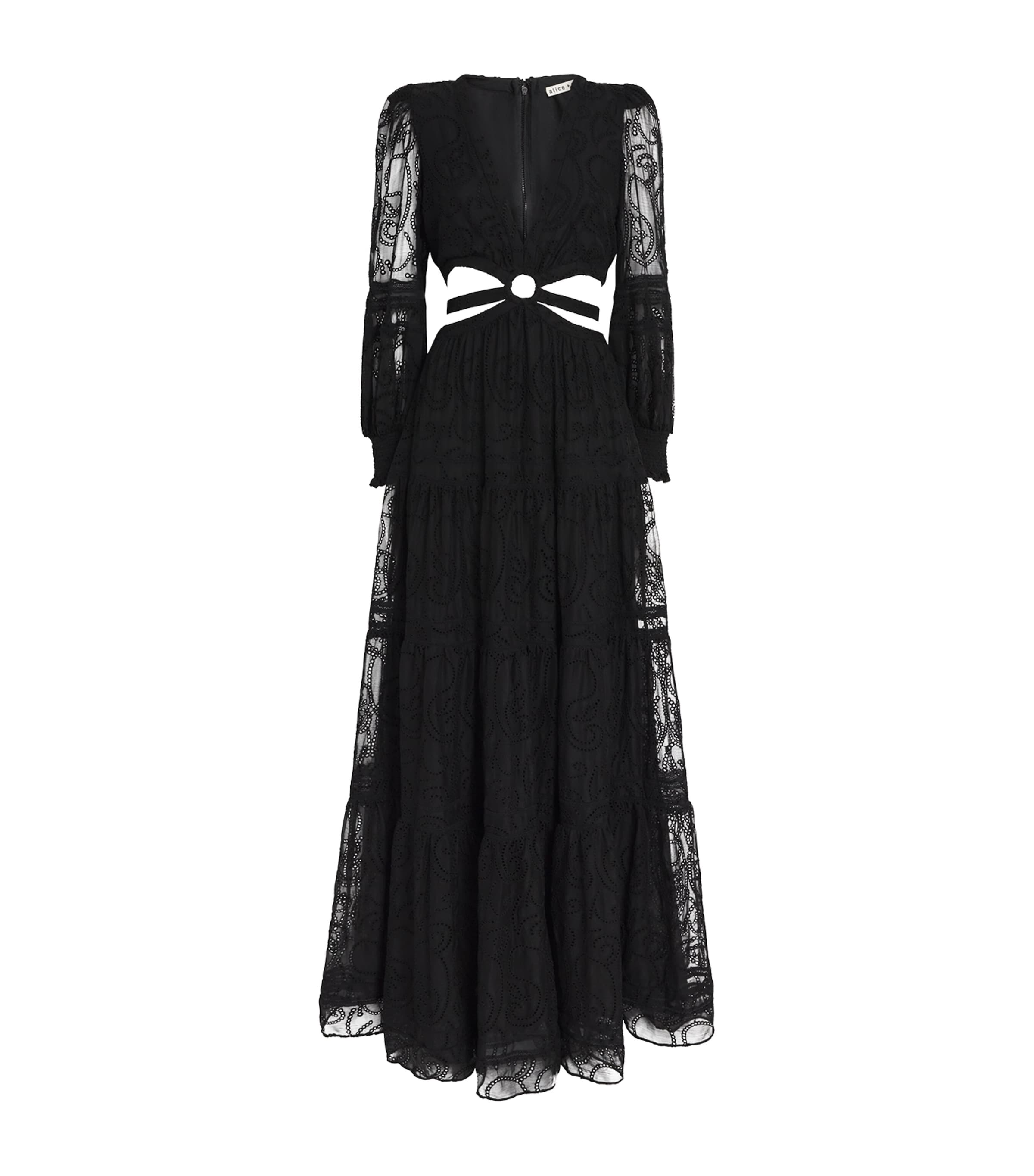 Alice+Olivia Black Patricia Tiered Maxi Dress