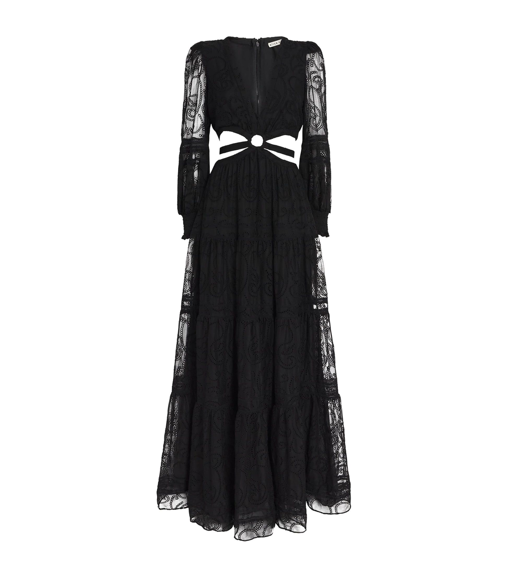 Alice+Olivia Black Patricia Tiered Maxi Dress