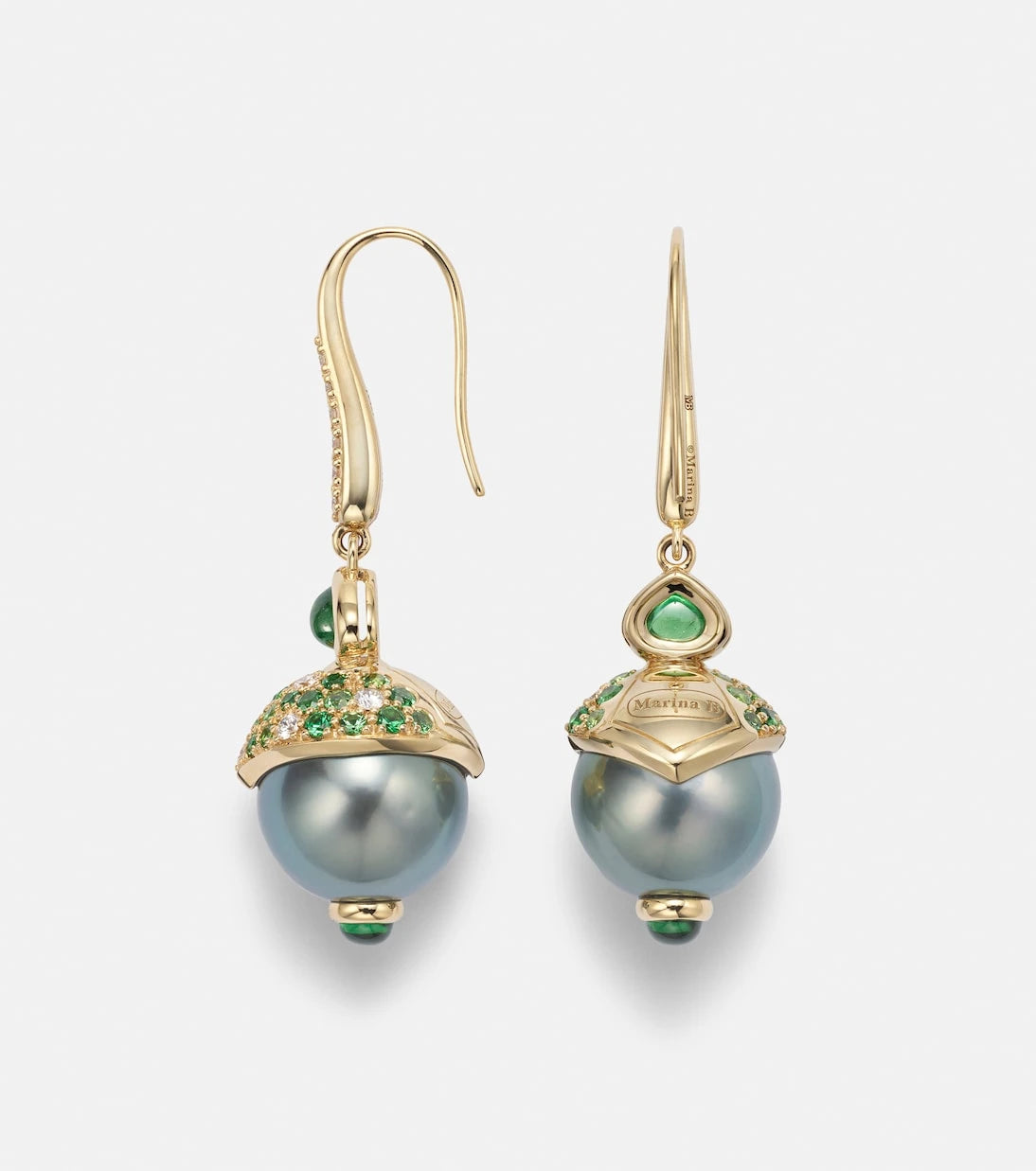 Marina B - 18kt gold drop earrings with gemstones