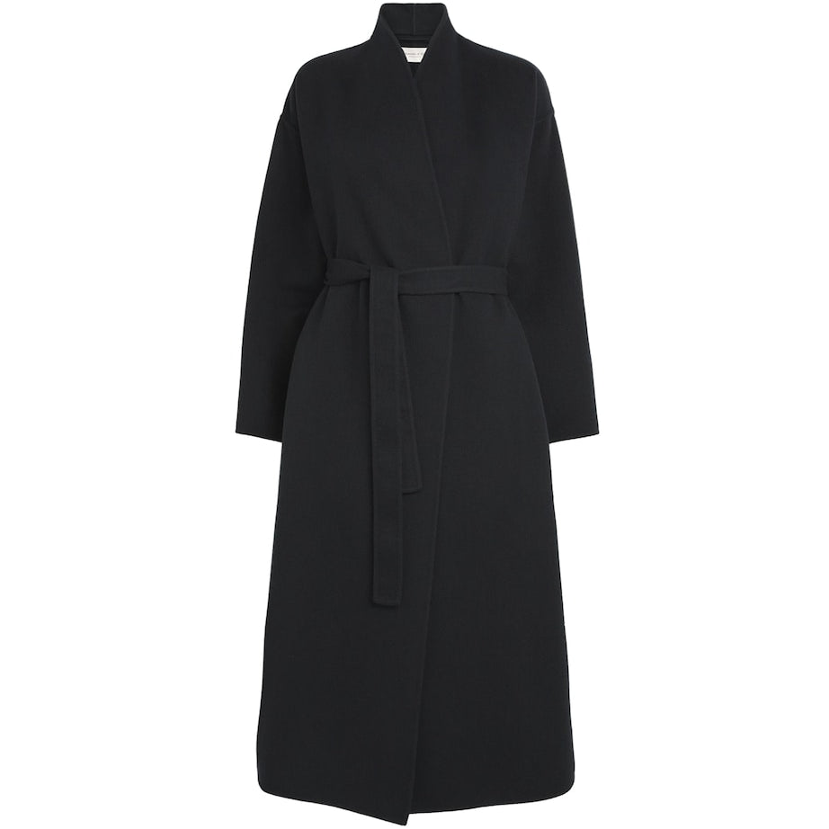 Johnstons Of Elgin Black Cashmere Wrap Belt Long Coat