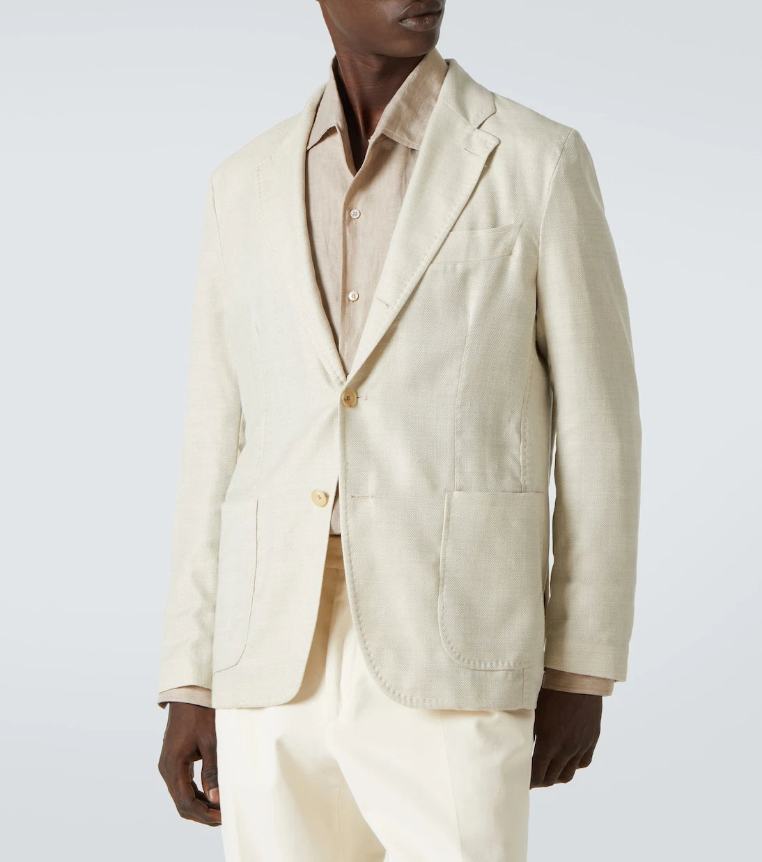 Rubinacci - Herringbone wool, silk, and linen blazer