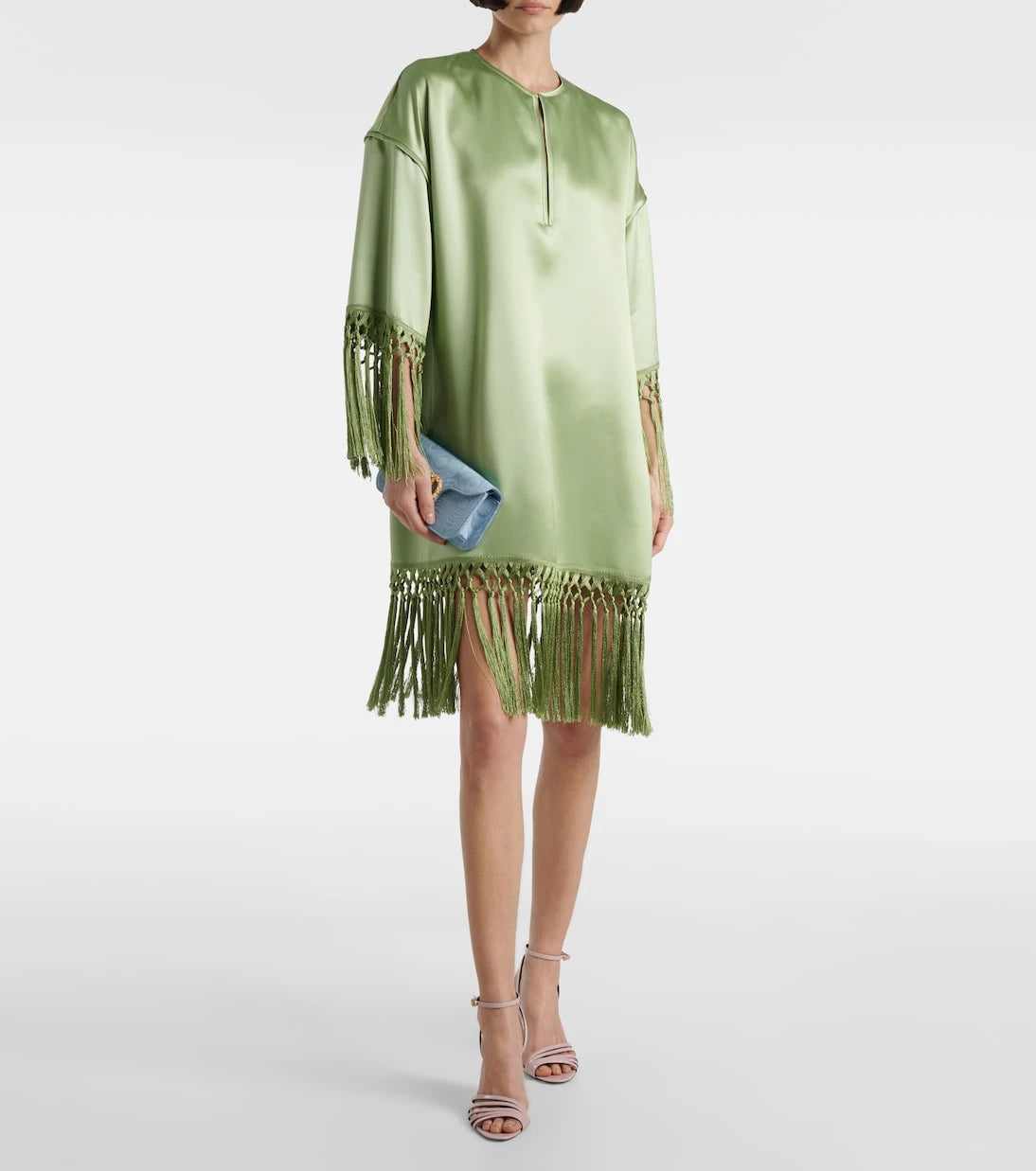 Valentino - Fringed silk duchess satin tunic