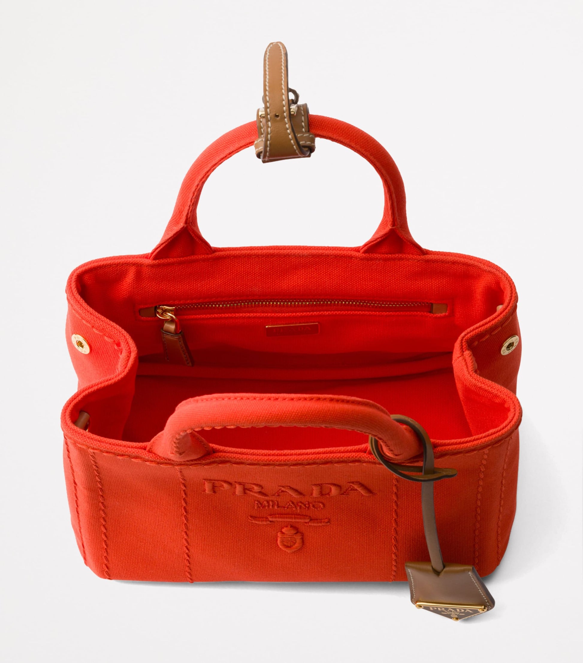 Prada Orange Mini Canvas Logo Top-Handle Bag