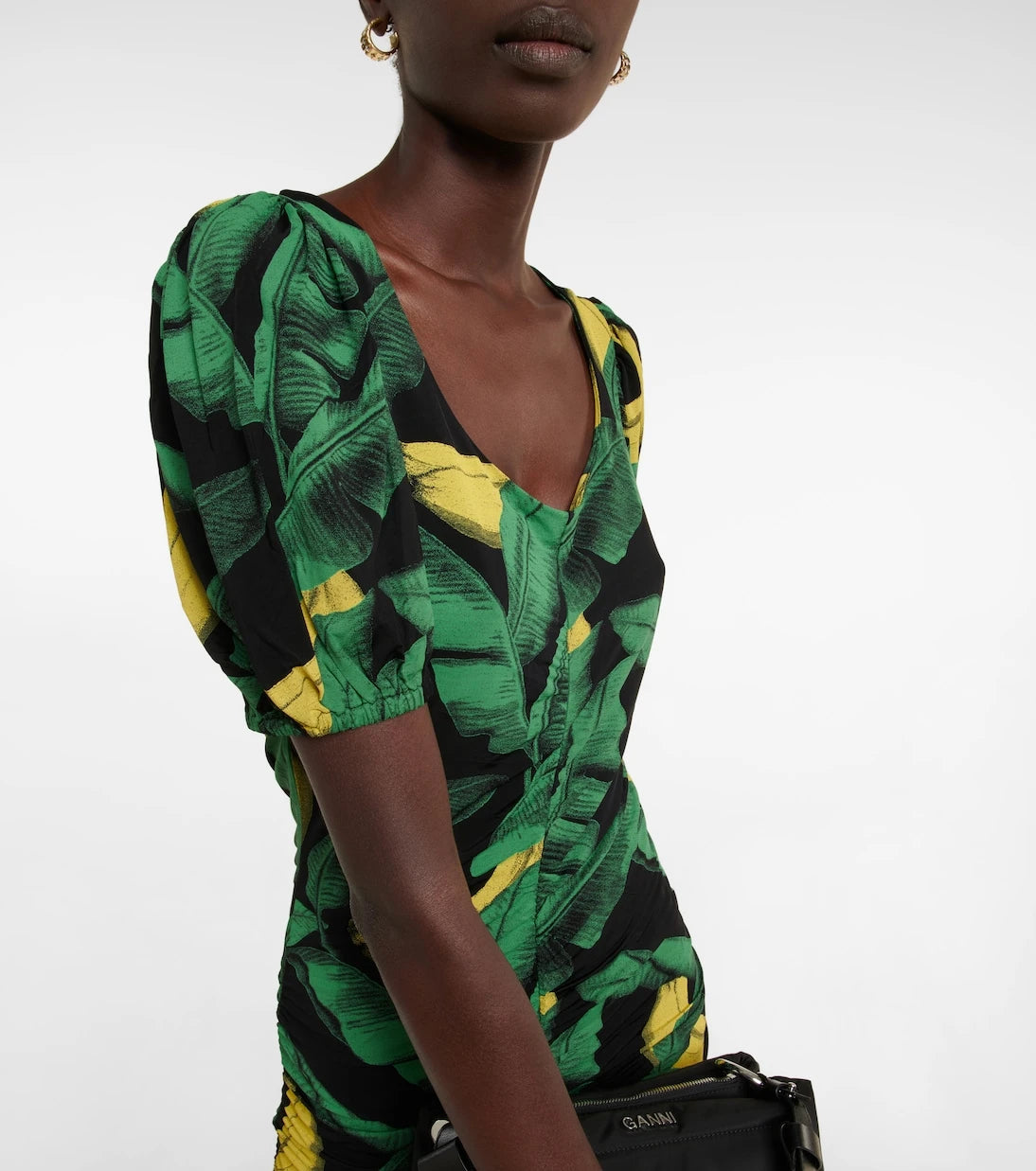 Ganni - Printed ruched mini dress