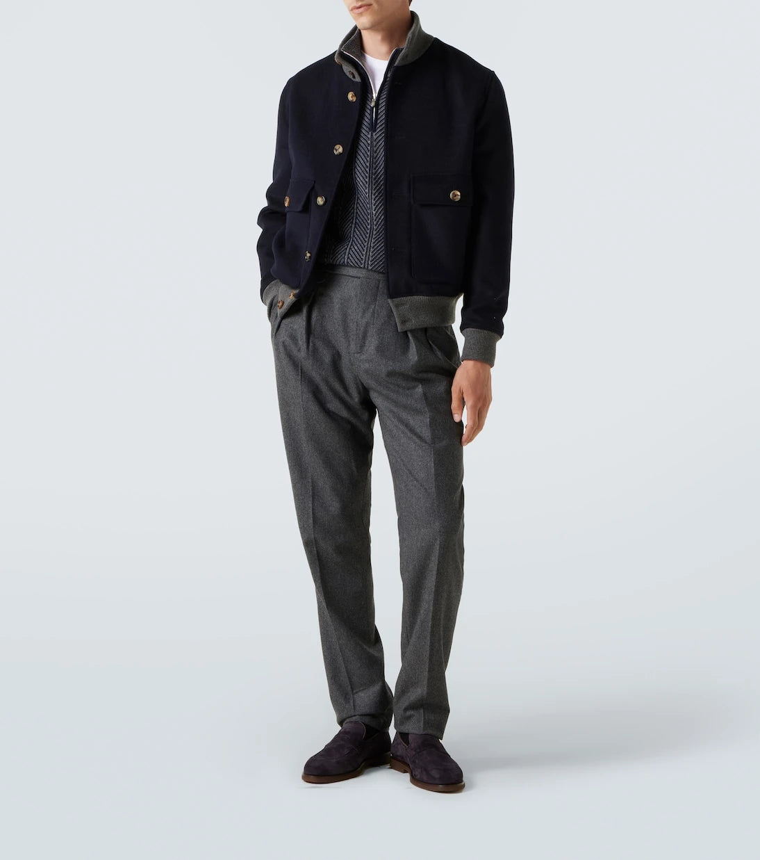 Brunello Cucinelli - Balıksırtı kaşmir yarım fermuarlı süveter