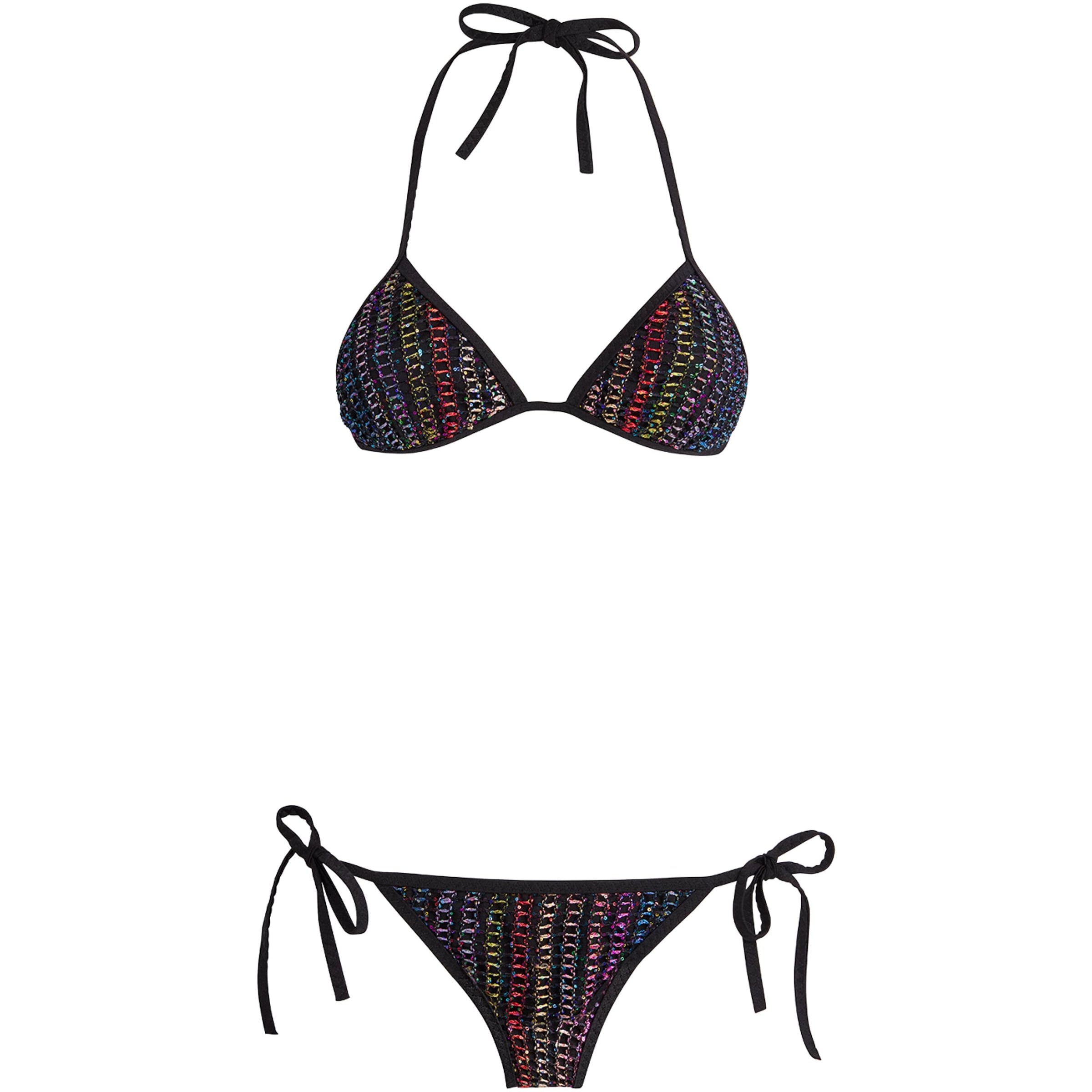 Multi Sequin-Embellished Tie Bikini