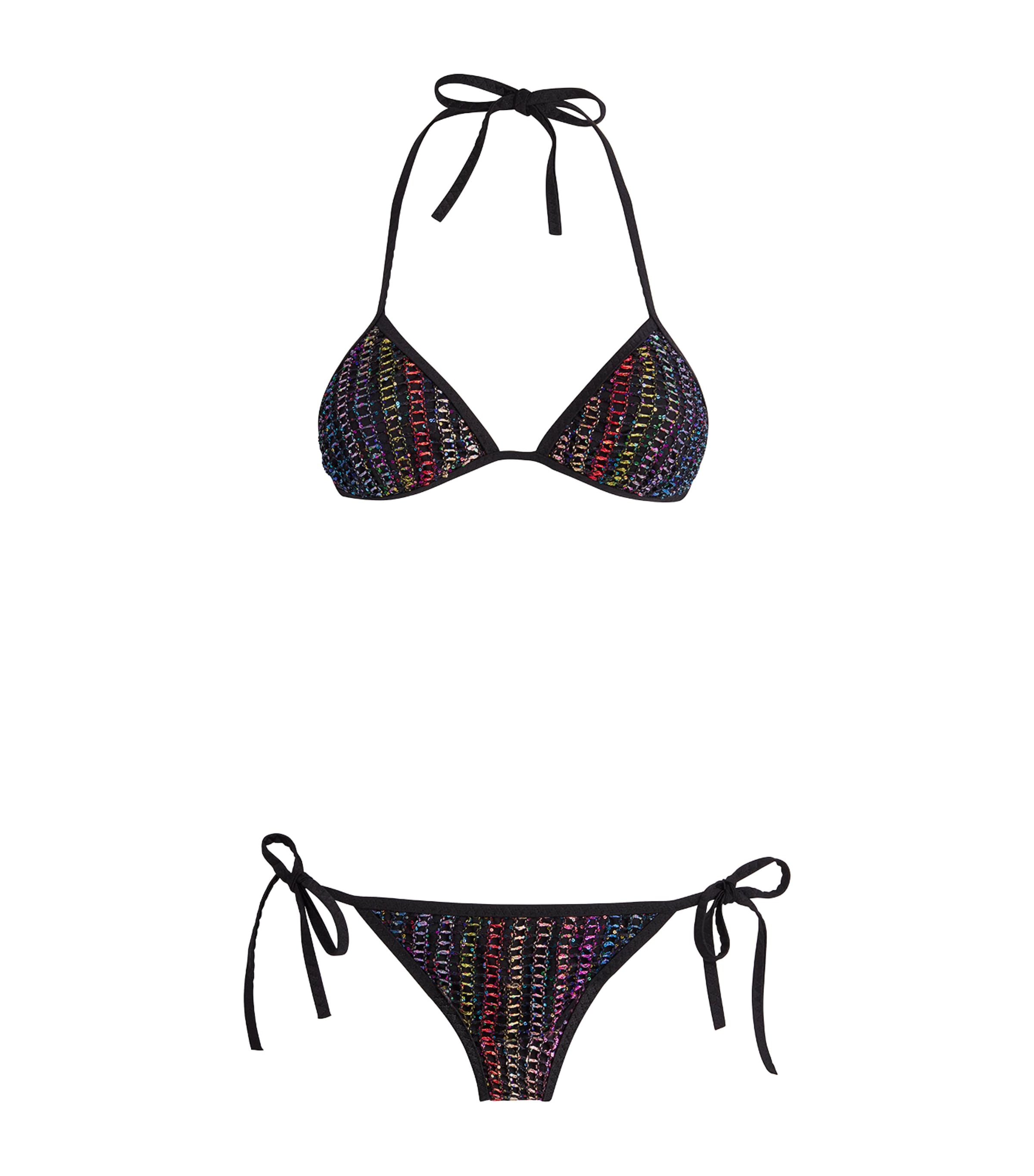 Multi Sequin-Embellished Tie Bikini