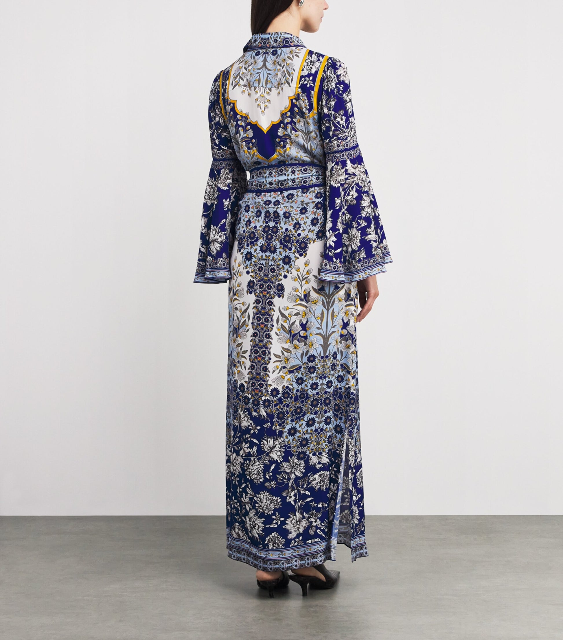 Alice+Olivia Blue Chassidy Bell-Sleeve Maxi Dress