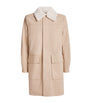 Eleventy Beige Nubuck Leather Shearling-Collar Parka