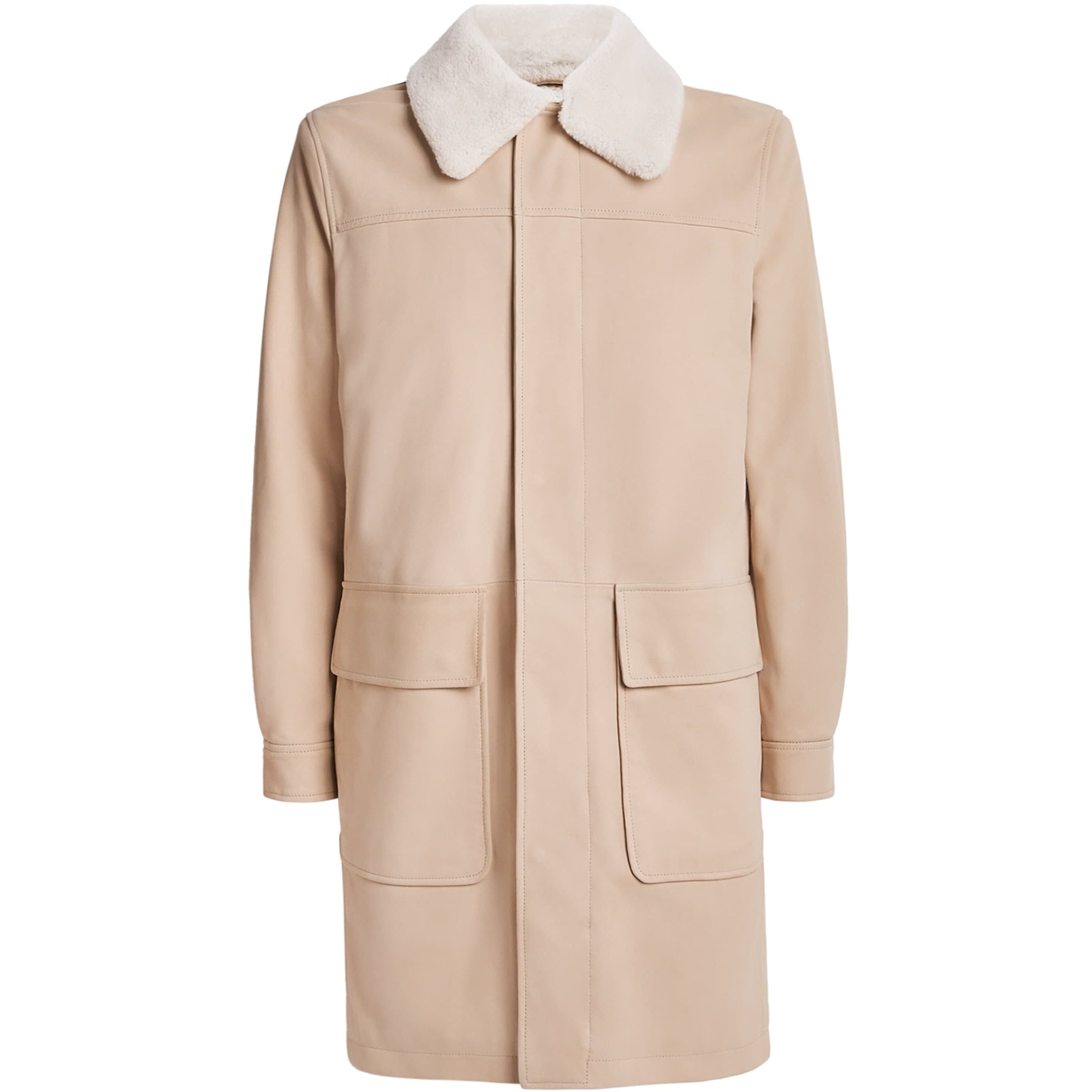 Eleventy Beige Nubuck Leather Shearling-Collar Parka