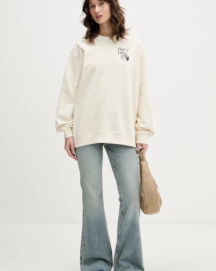 HUGO Mavi pamuklu kadın oversize sweatshirt Classic Crew_B_3