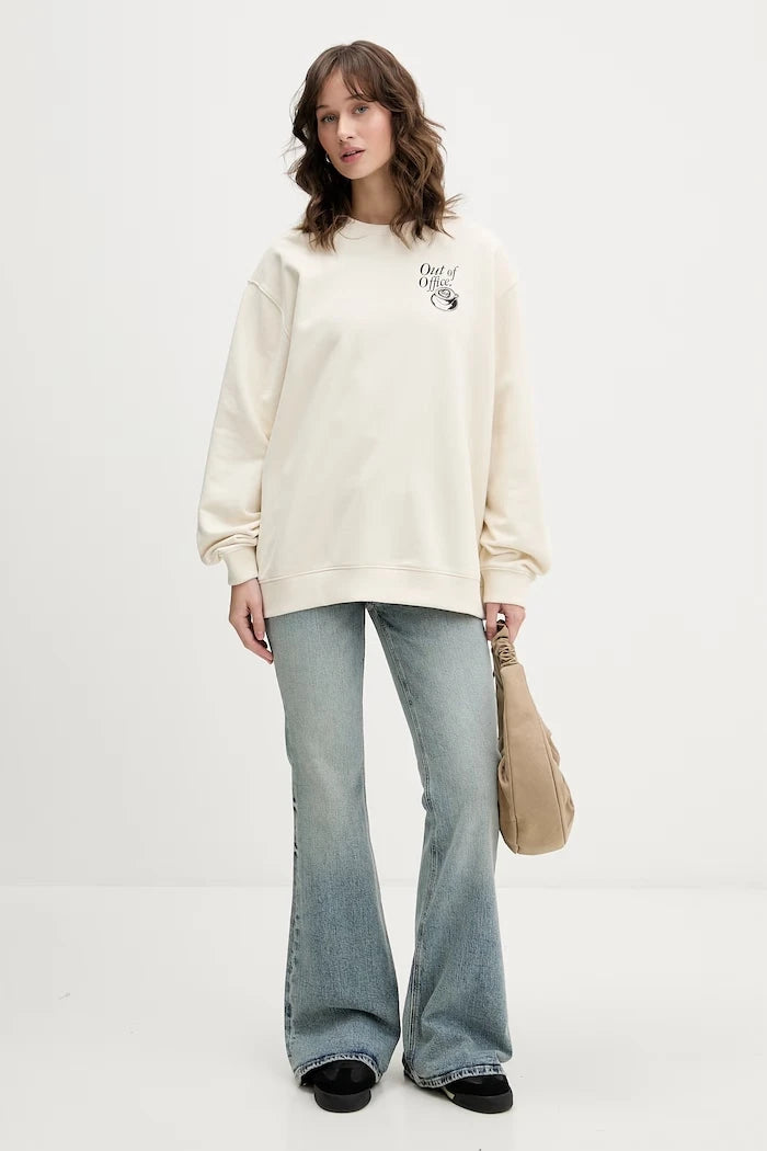 HUGO Mavi pamuklu kadın oversize sweatshirt Classic Crew_B_3