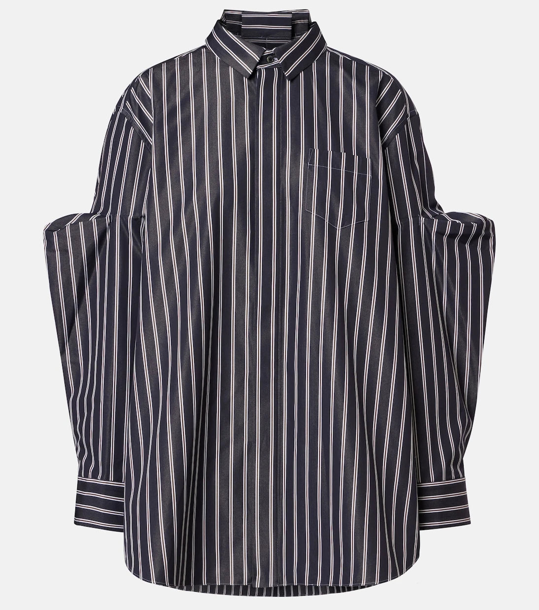 Sacai - قميص مخطط كبير الحجم من مزيج القطن