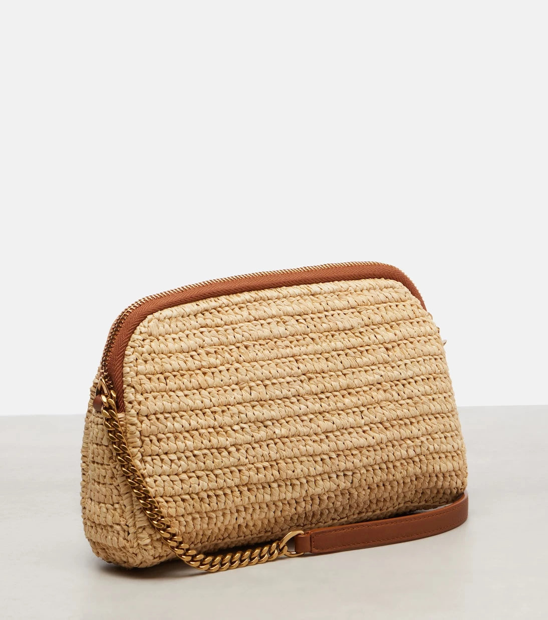 Saint Laurent - Gaby leather-trimmed raffia shoulder bag