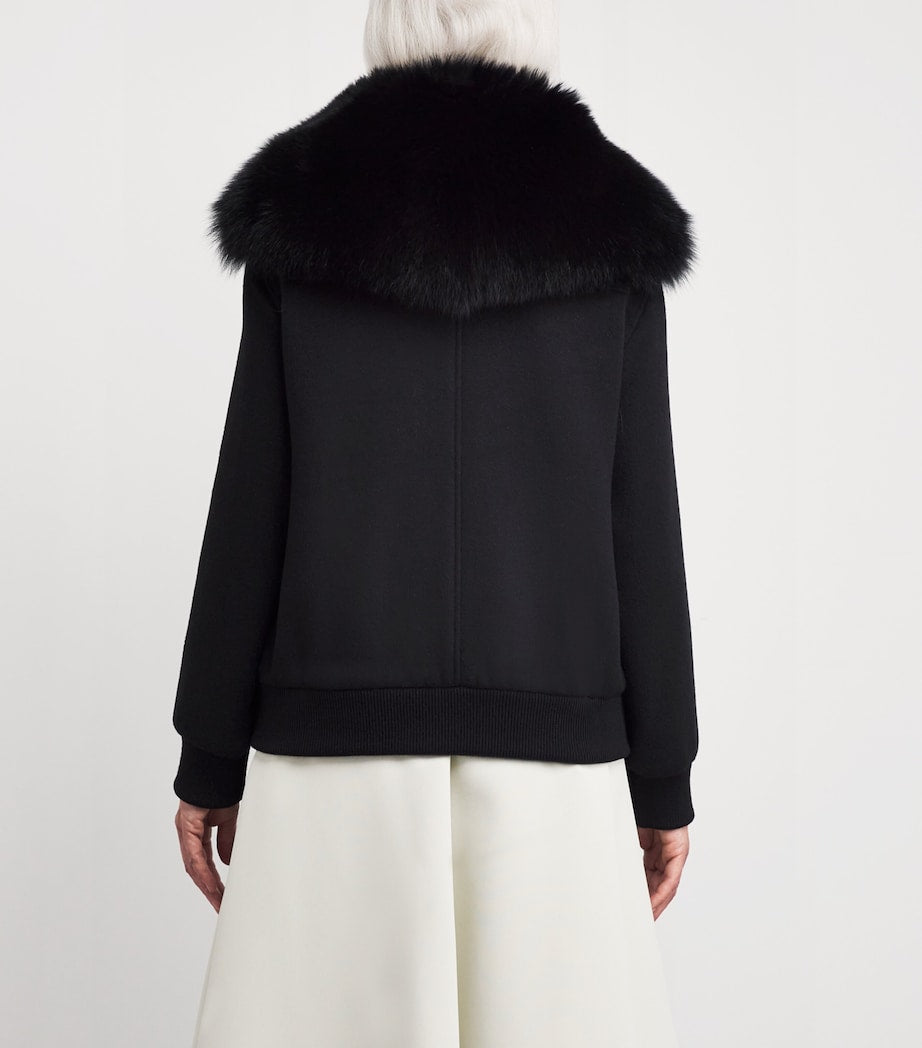 Yves Salomon Black Wool-Cashmere Fur-Trim Jacket