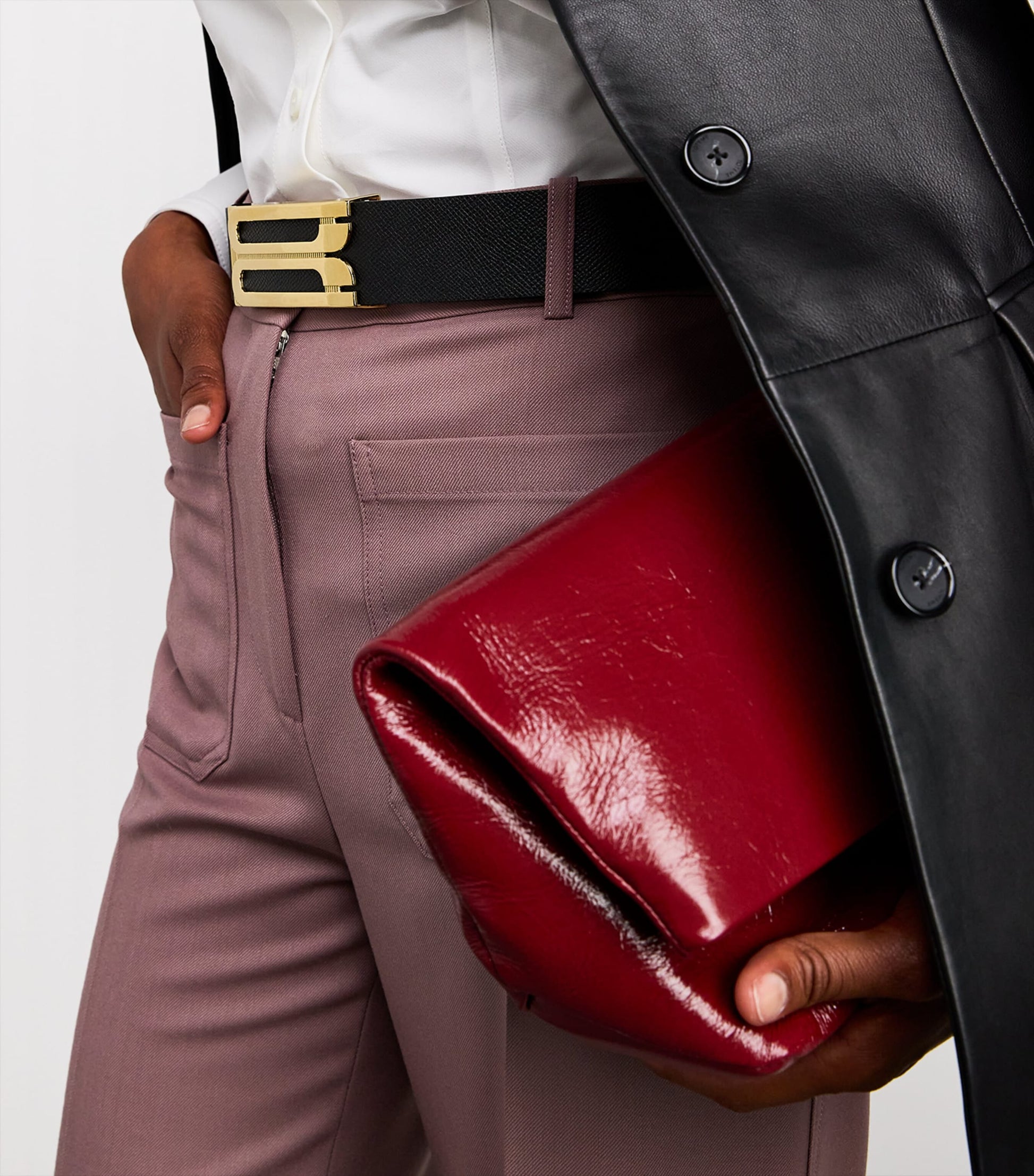 Victoria Beckham Grained Leather Jumbo B-Buckle Belt