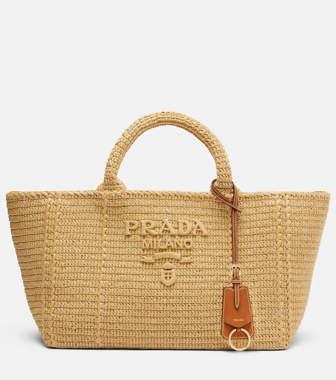 Prada - حقيبة تسوق متوسطة بتأثير الرافيا