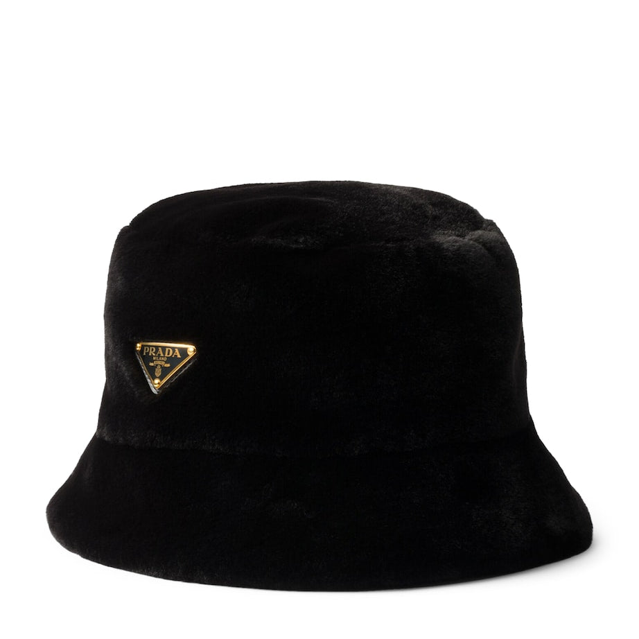 Black Faux Fur Bucket Hat