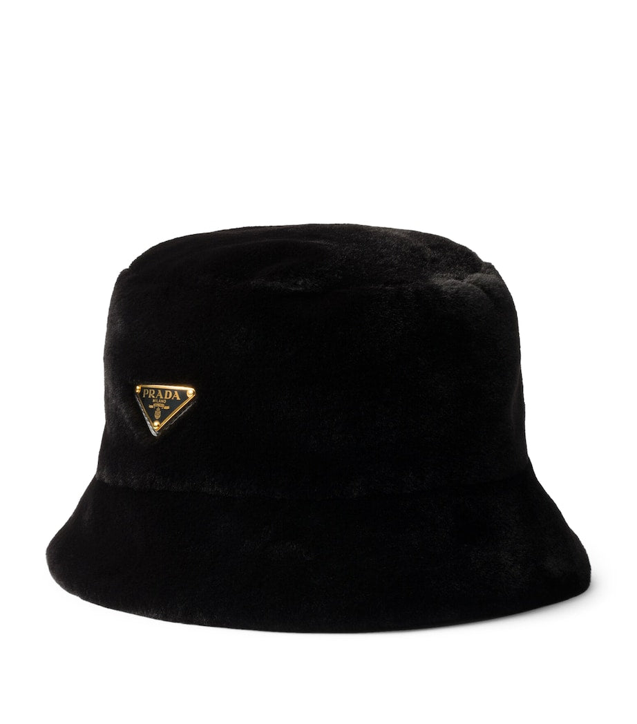 Black Faux Fur Bucket Hat