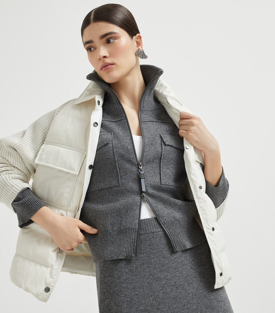 Brunello Cucinelli White Down Hybrid Puffer Jacket